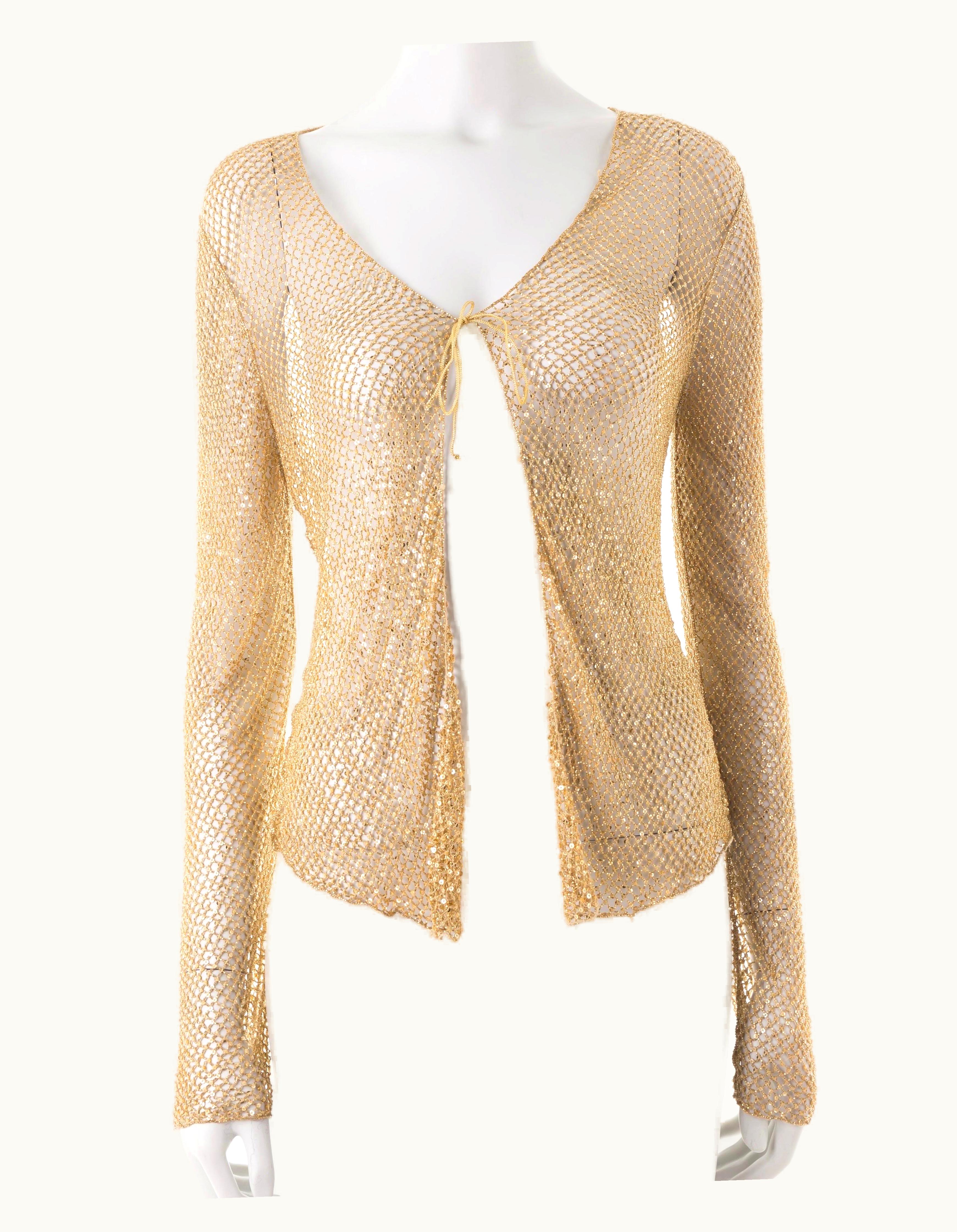 Roberto Cavalli Roberto Cavalli S/S 1999 Gold Beaded Fishnet Cardigan
