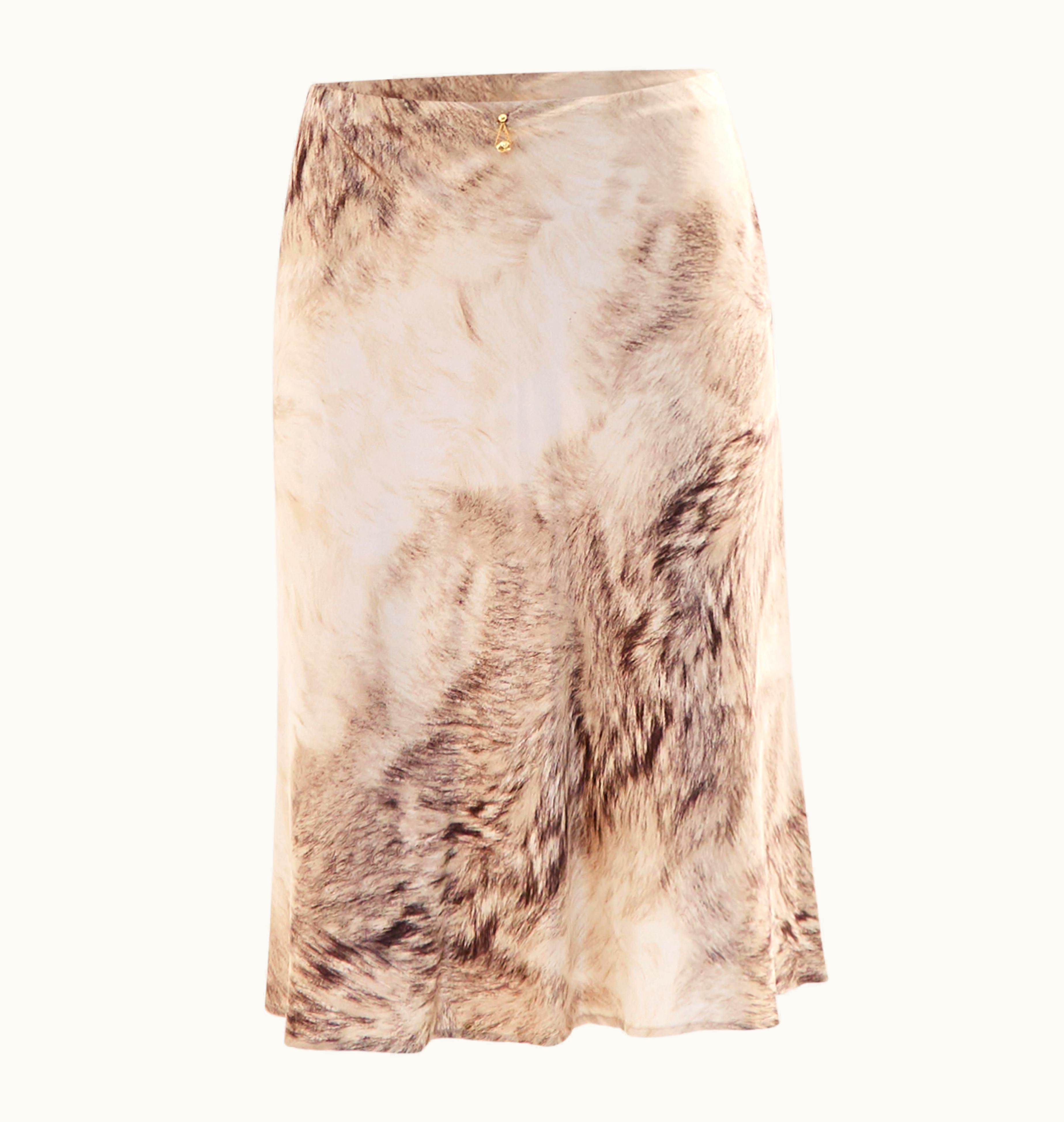 Roberto Cavalli Roberto Cavalli AW 1999 Fur Print Silk Skirt