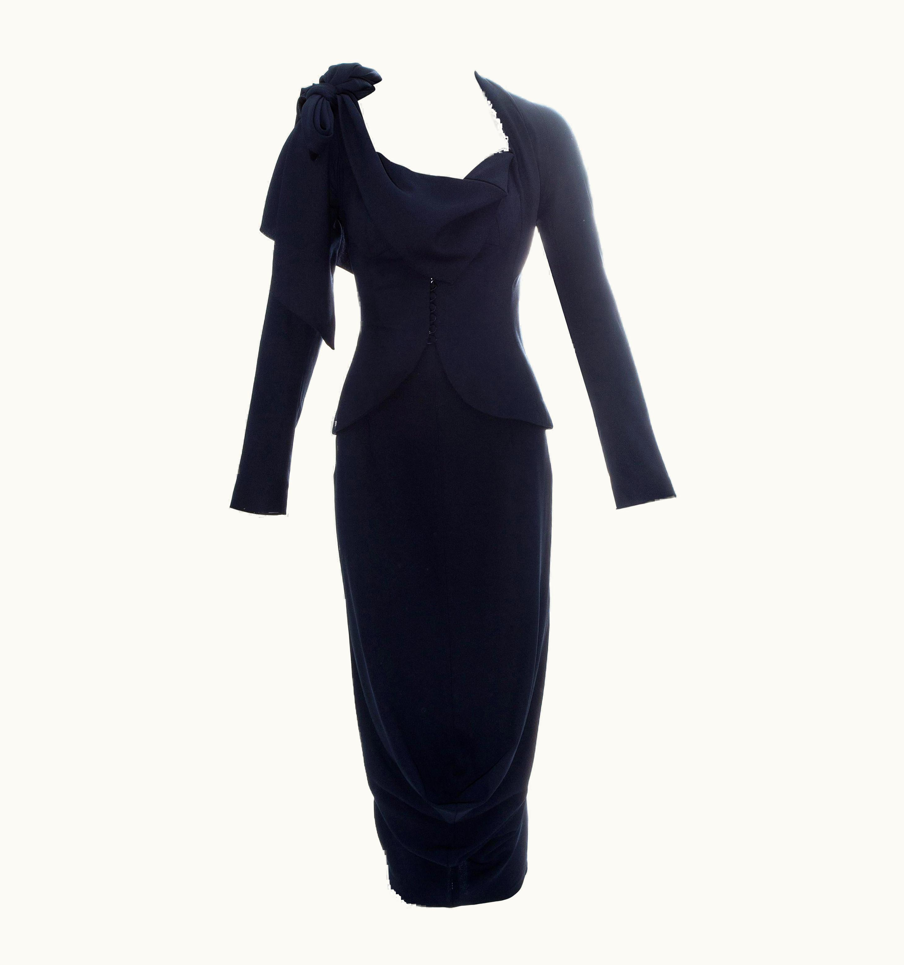 John Galliano John Galliano Navy Satin Backed Crepe Skirt Suit, S/S 1999