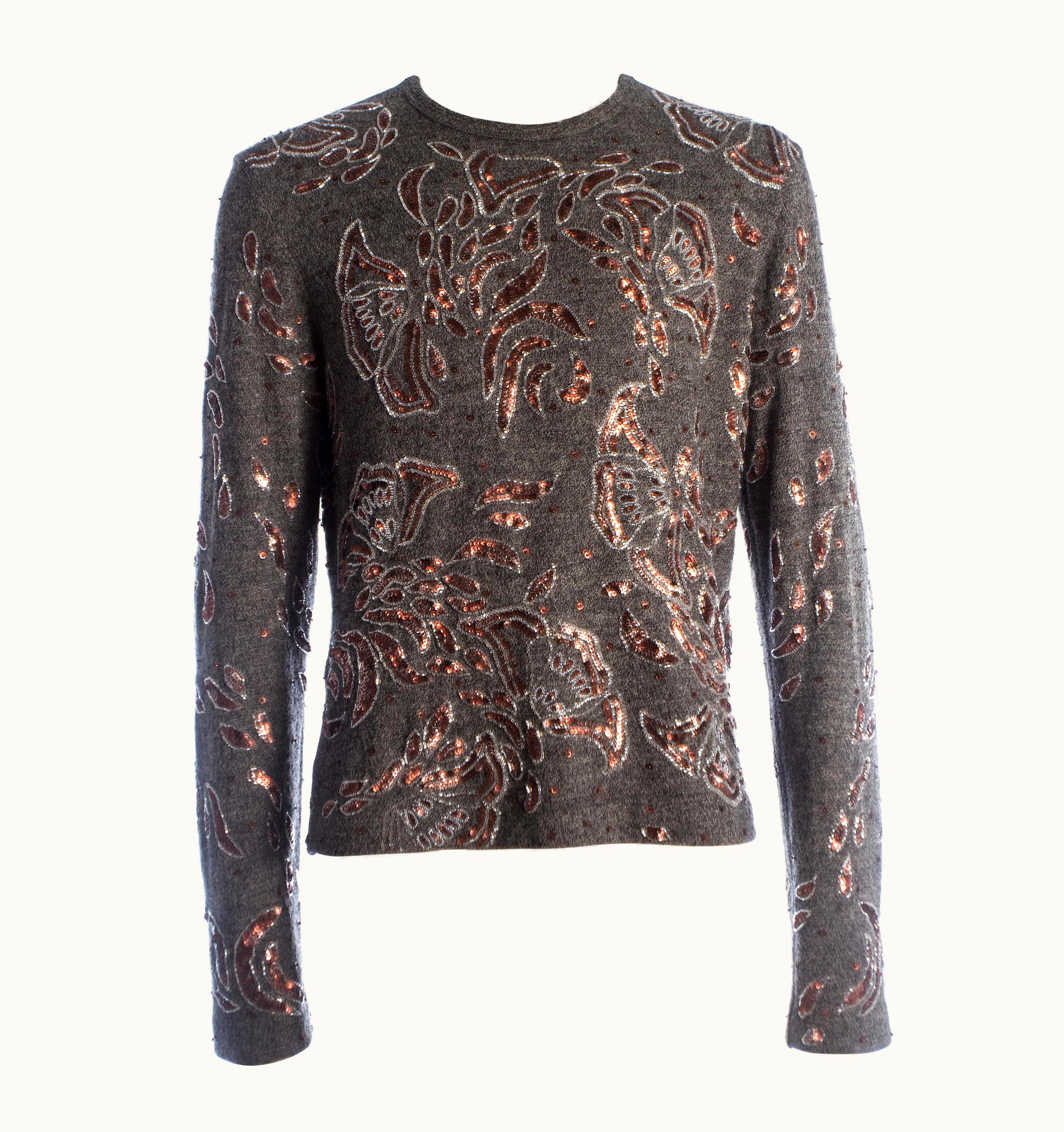 Dolce & Gabbana Dolce & Gabbana Men' Grey Sequin Embroidered Knitted Sweater, AW 1999