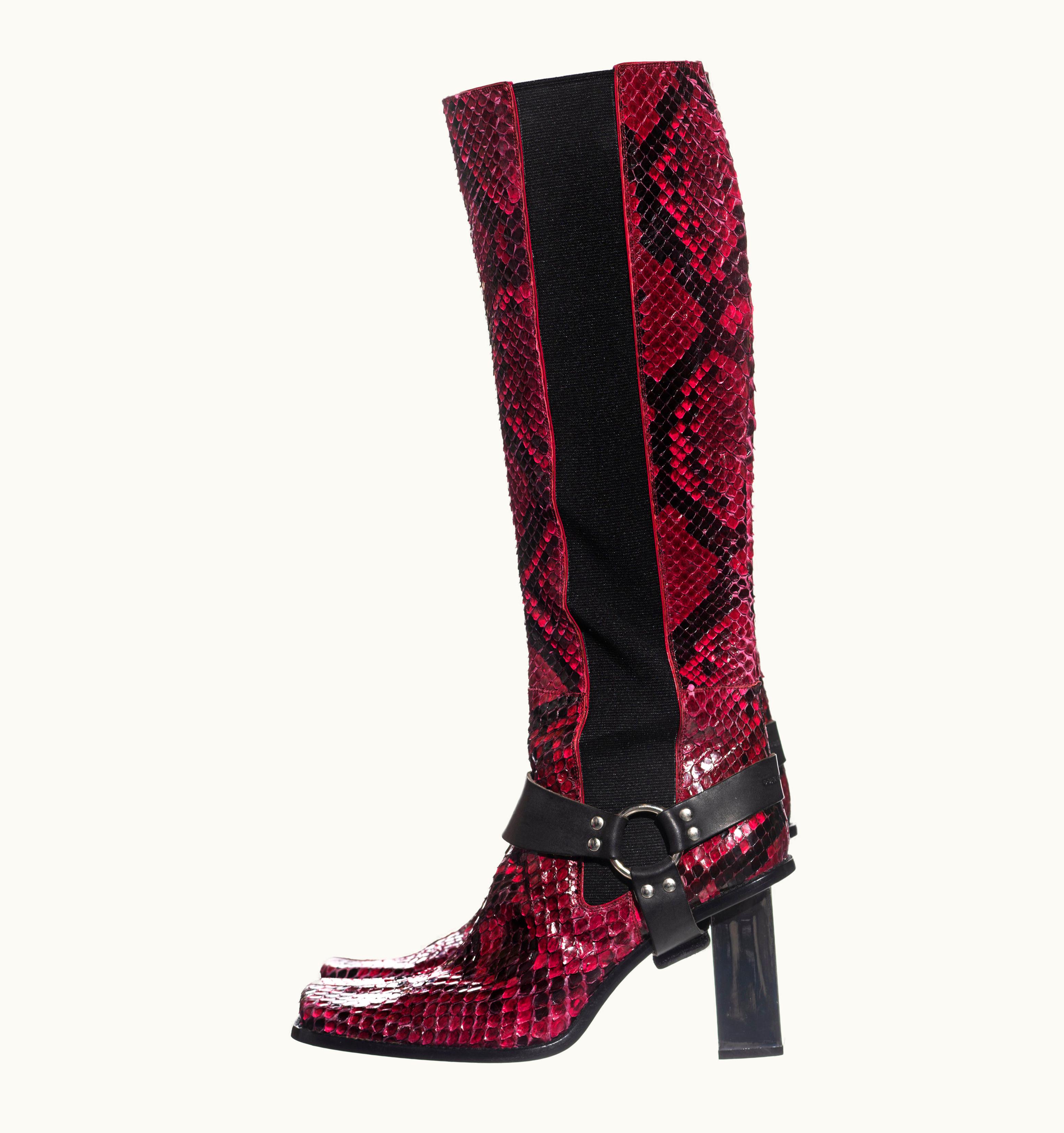 Dolce & Gabbana Dolce & Gabbana Raspberry Python Boots With Mirrored Heels, AW 1999