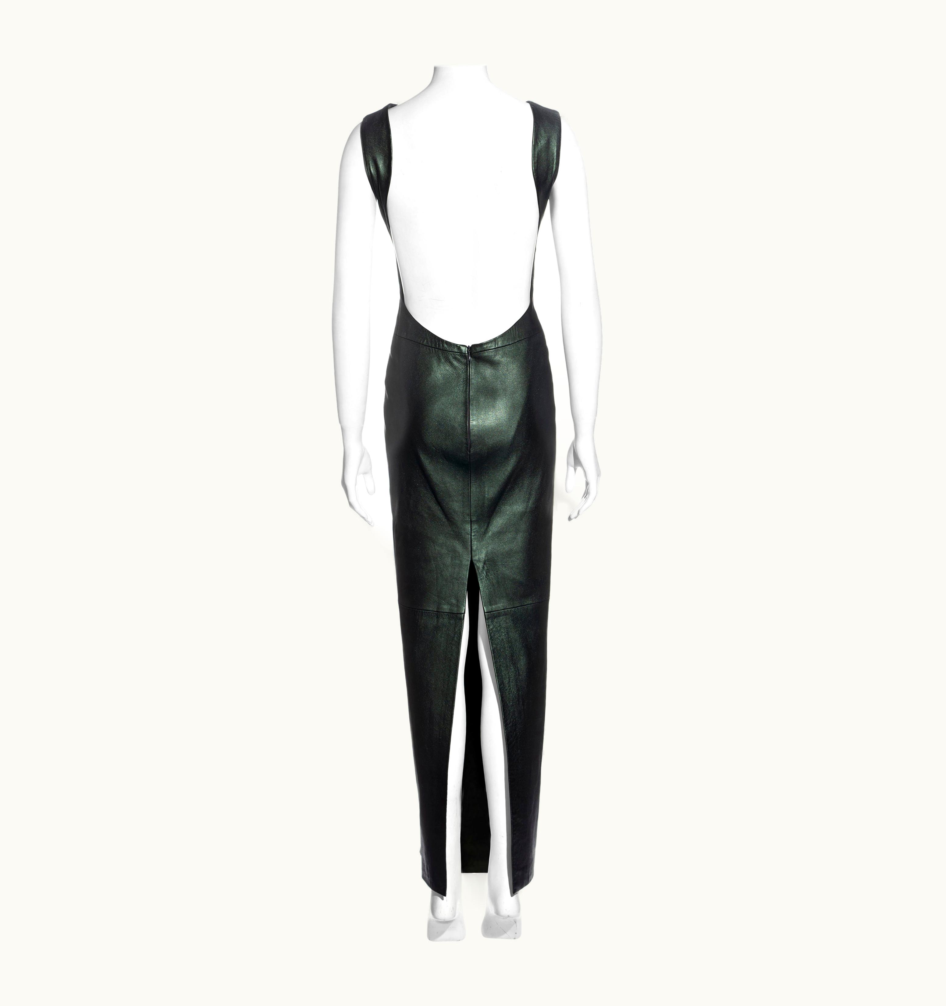 Valentino Mario Valentino Green Leather Open Back Full-length Dress, AW 1999
