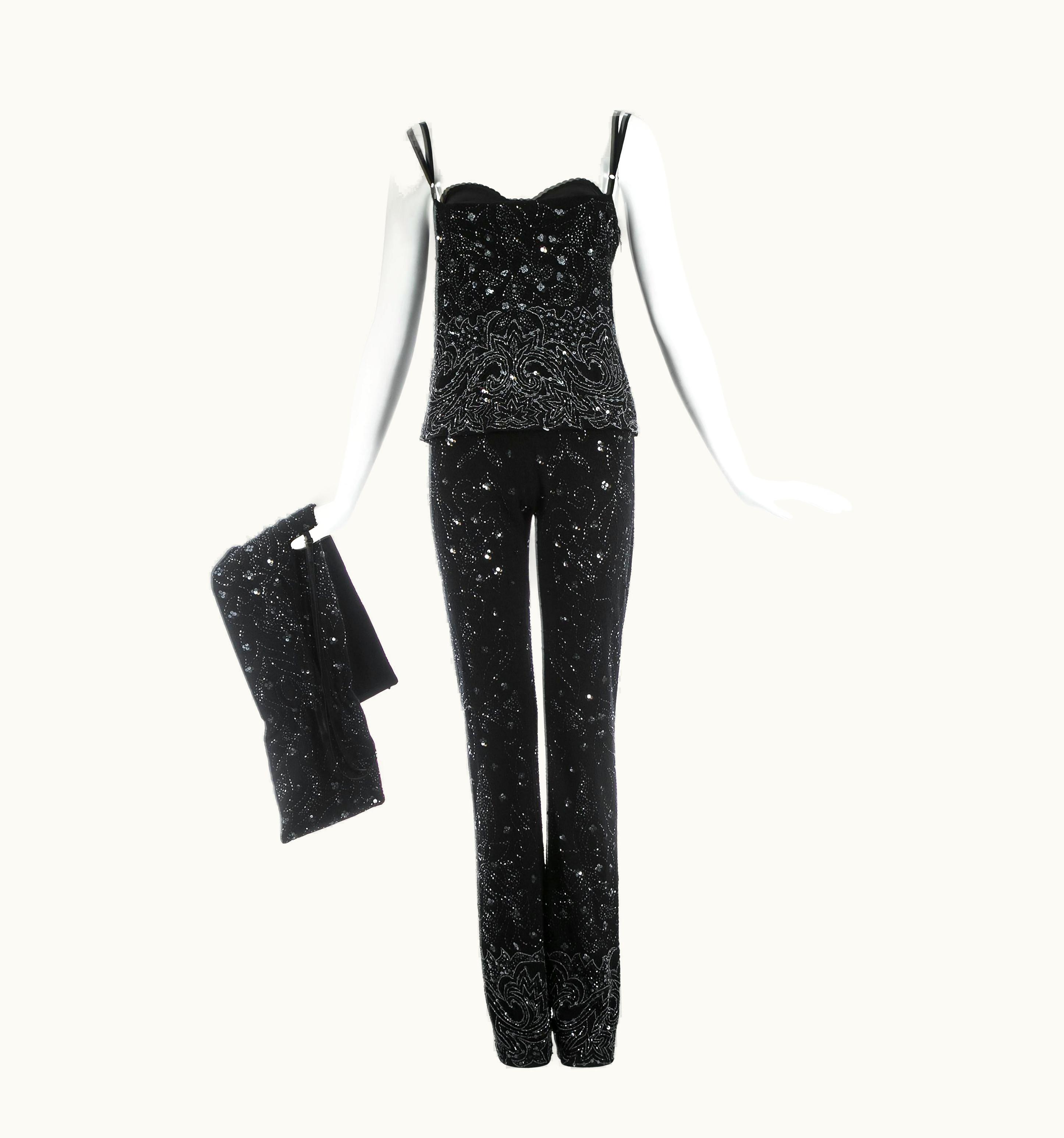 Dolce & Gabbana Dolce & Gabbana Black Wool Embroidered 3-piece Evening Ensemble, S/S 1999