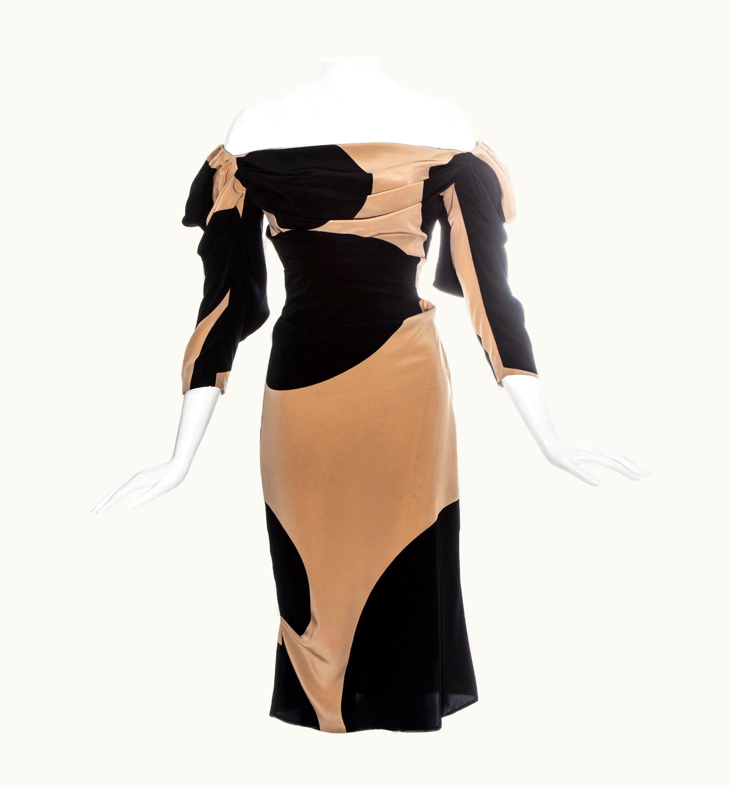 Vivienne Westwood Vivienne Westwood Cow Print Nude Silk Corseted Off Shoulder Dress, S/S 1999