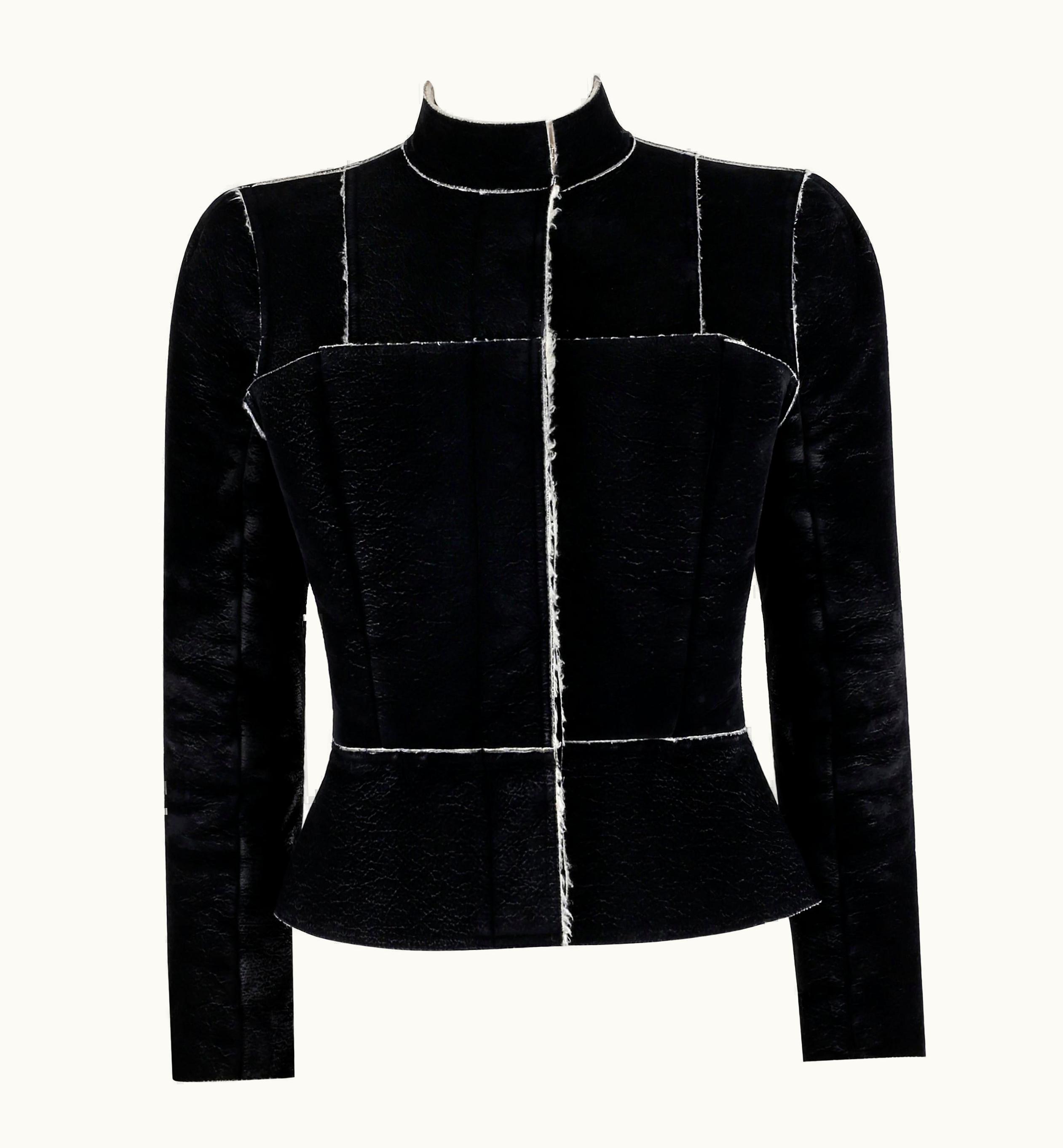 Alexander McQueen Alexander McQUEEN AW 1999 Black Cream Shearling Sherpa Panel Jacket Coat