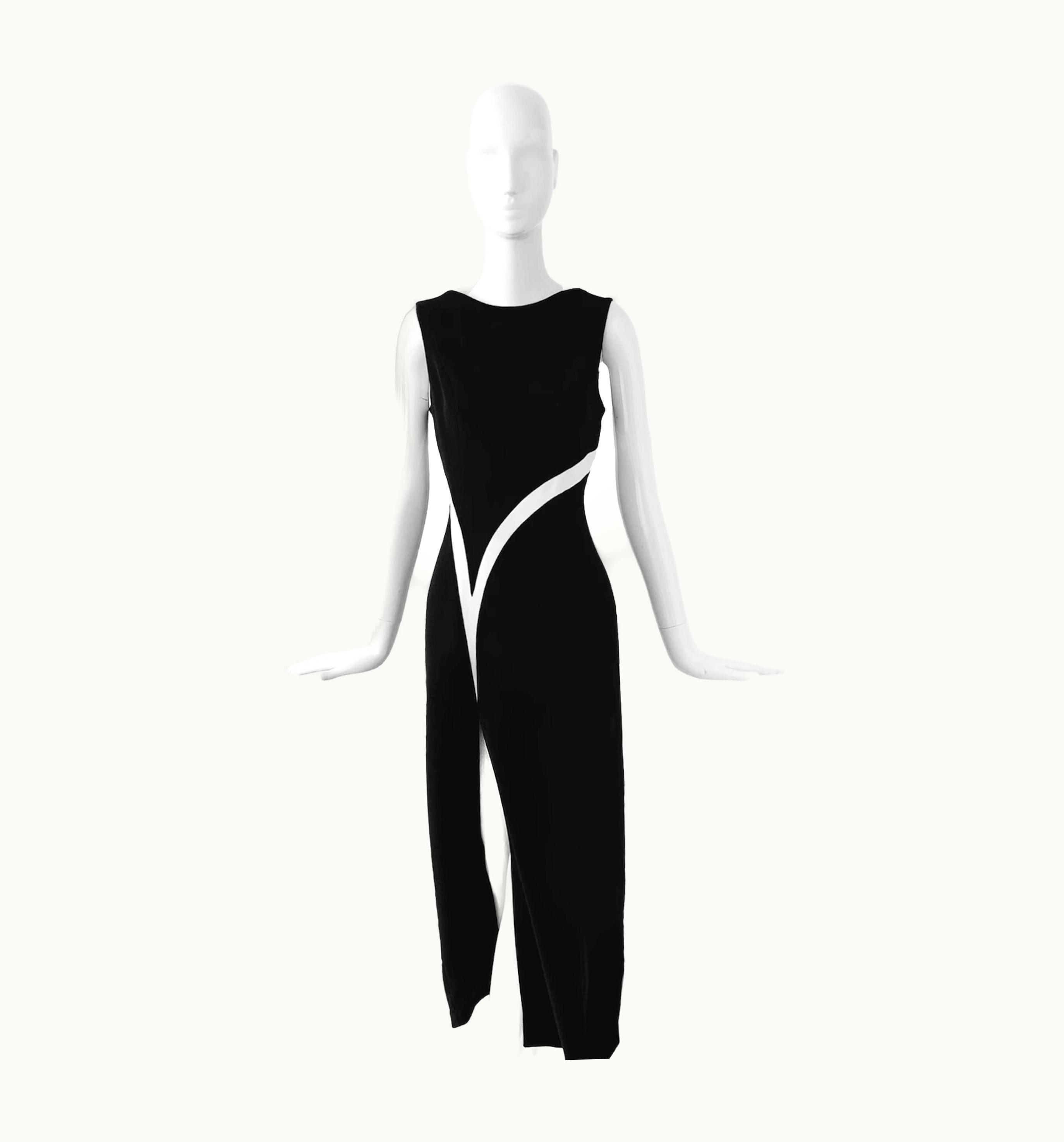 Mugler Thierry Mugler S/S 1999 Evening Dress Vintage Designer Black White Avant Garde