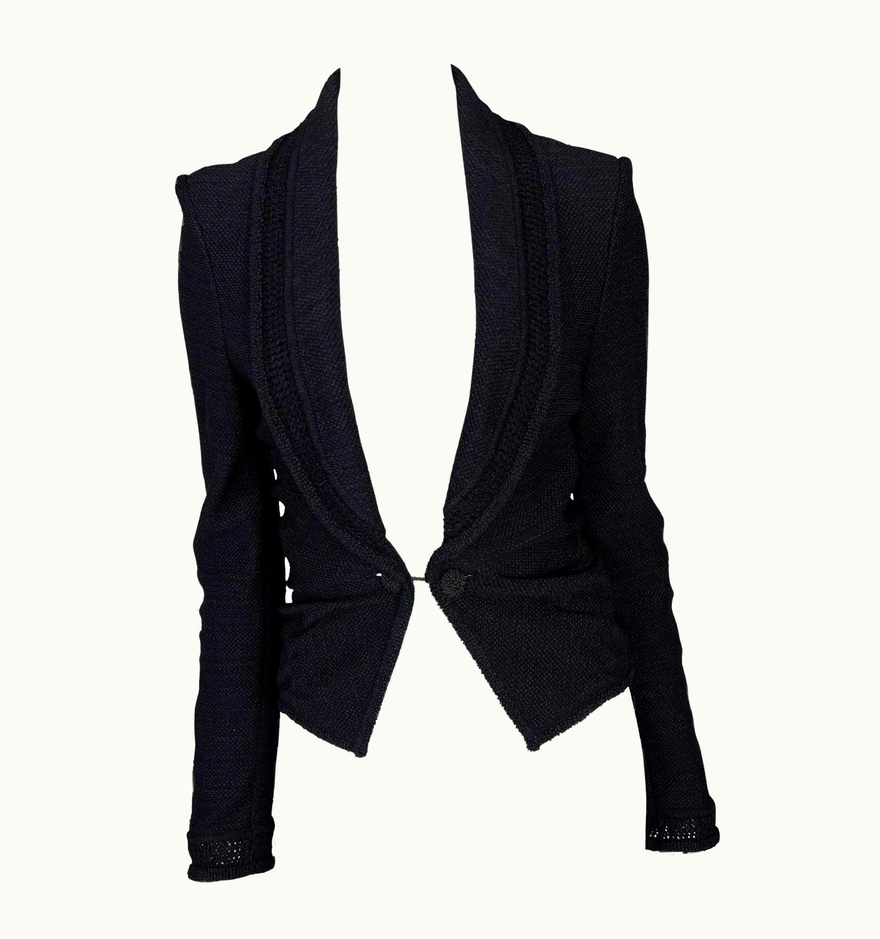 John Galliano S/S 1999 John Galliano Stretch Knit Sheer Black Shawl Sweater Jacket