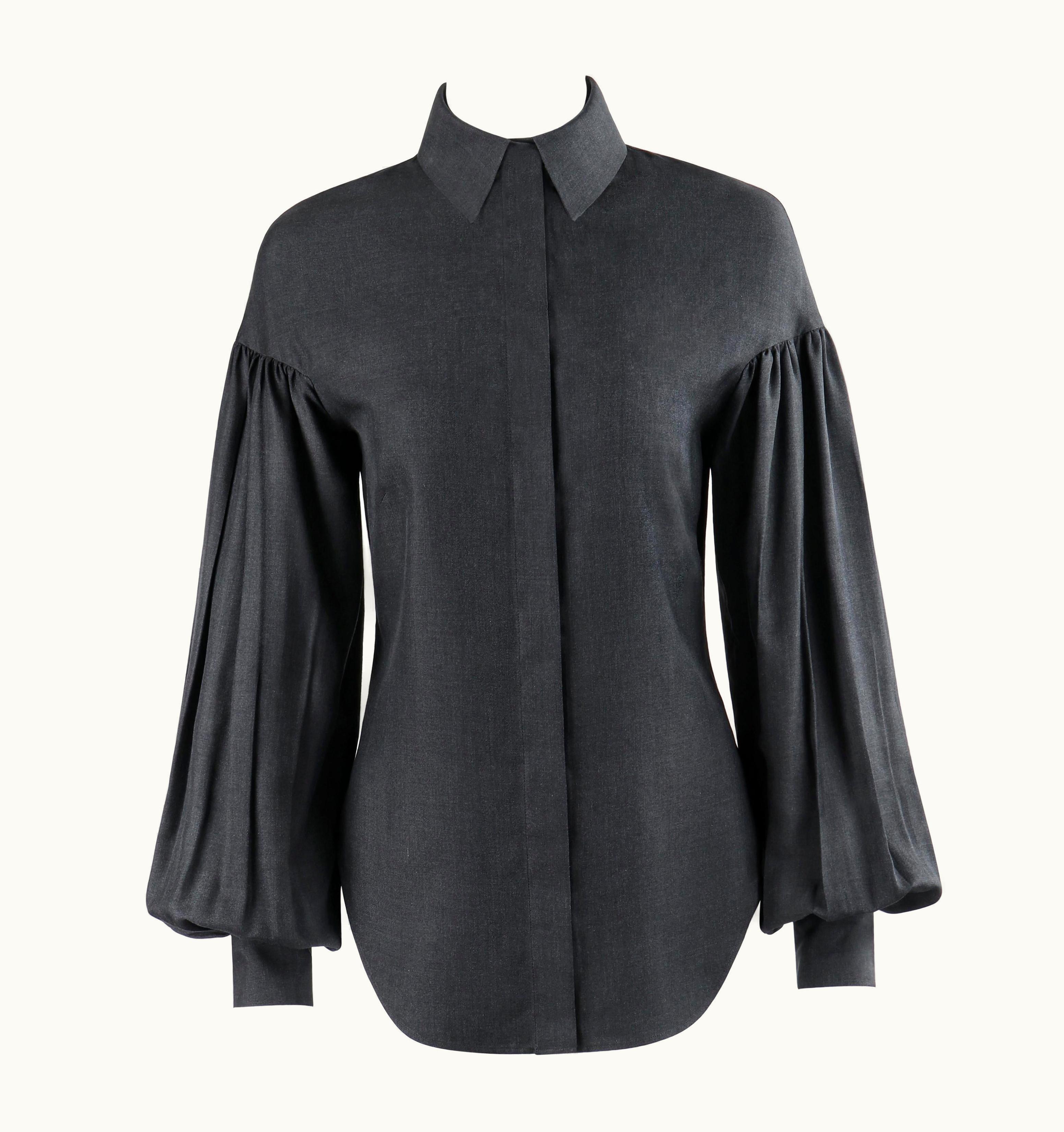 Alexander McQueen Alexander McQUEEN AW 1999 "The Overlook" Dark Gray Pleated Bishop Sleeve Top
