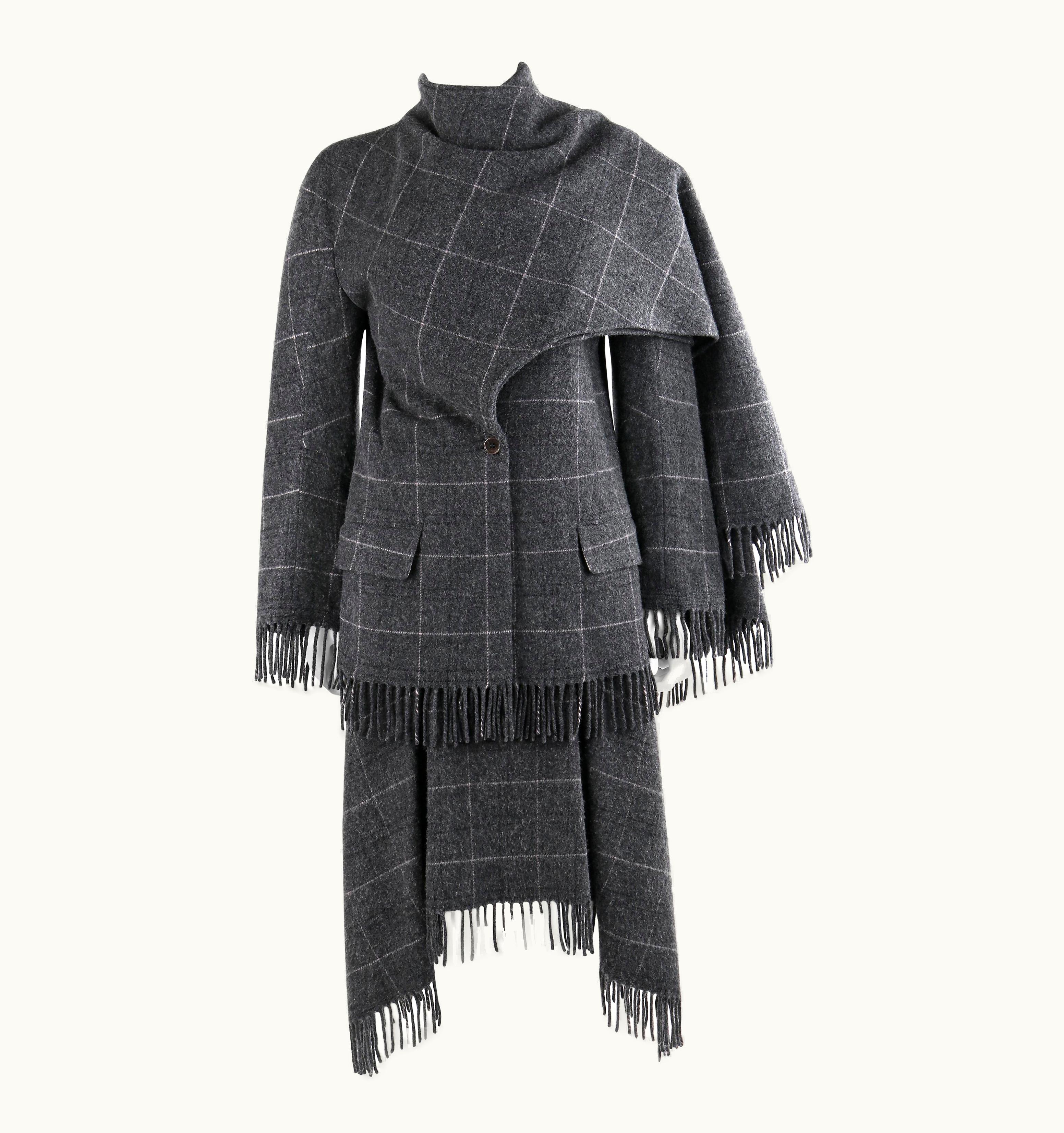 Alexander McQueen Alexander McQUEEN AW 1999 "The Overlook" Gray Check Fringe Jacket Skirt Set