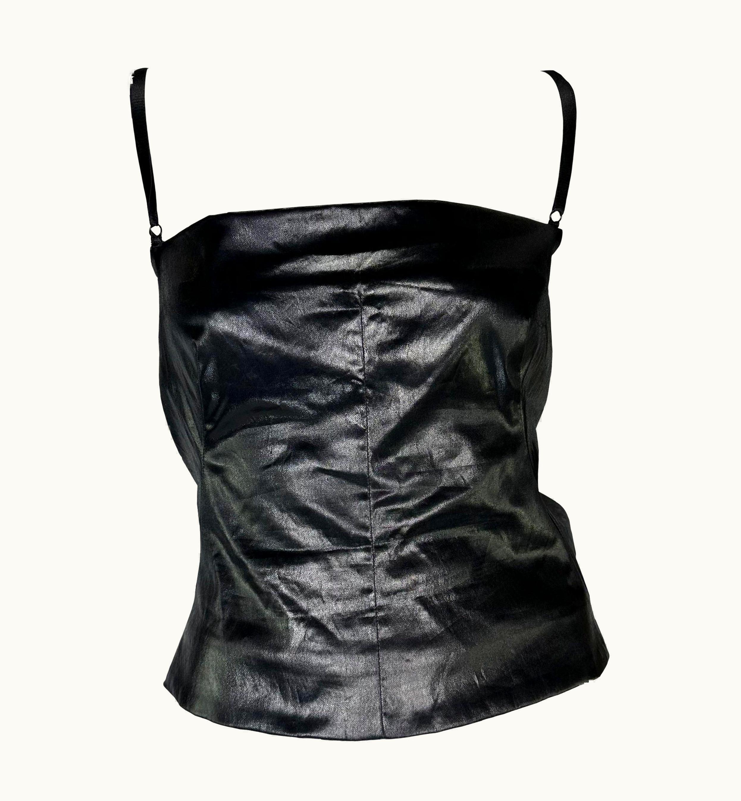 Dolce & Gabbana S/S 1999 Dolce & Gabbana Runway Wet Look Black Stretch Bustier Bra Crop Top