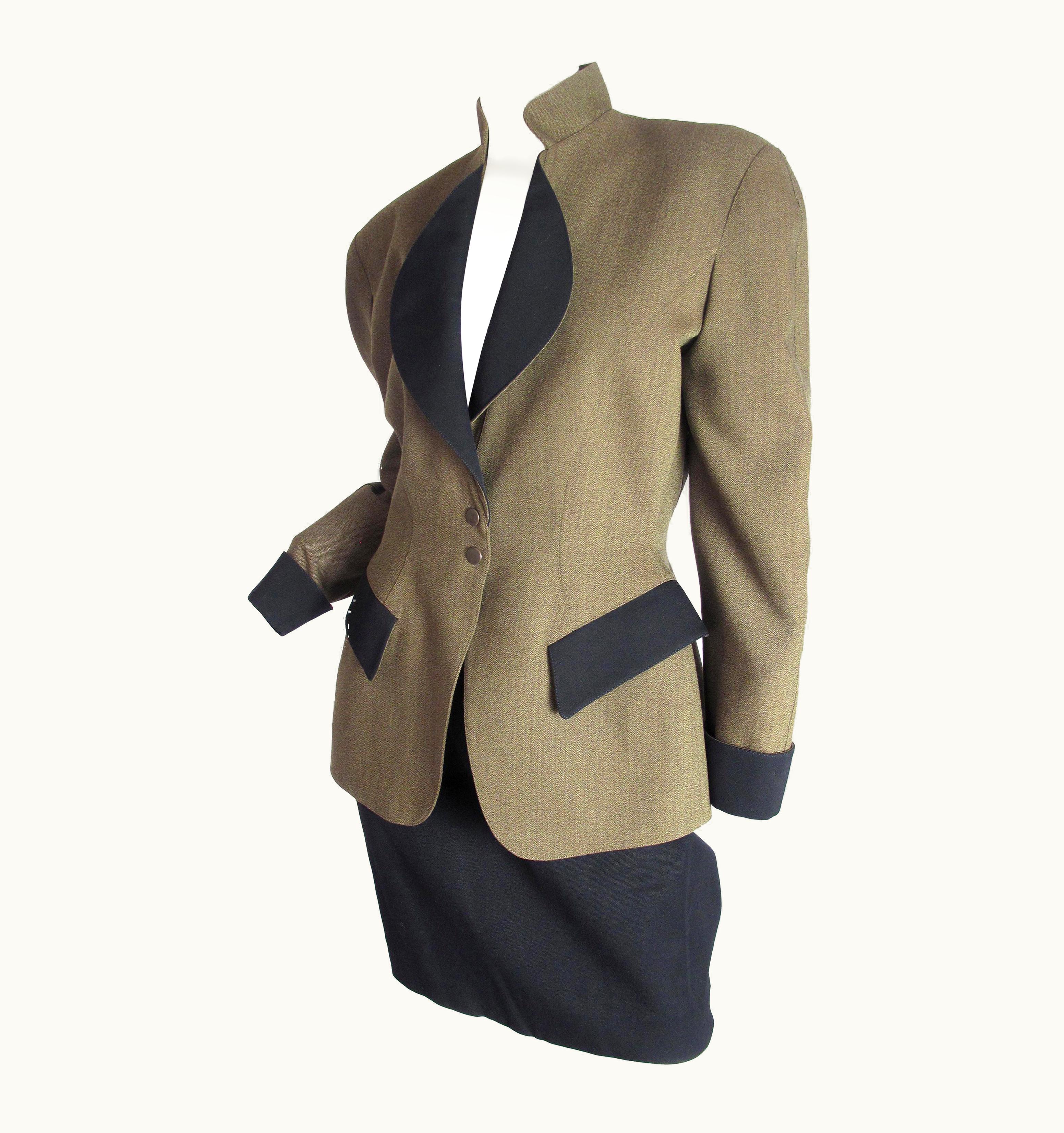 Mugler Thierry Mugler Olive And Black Skirt Suit, 1990s