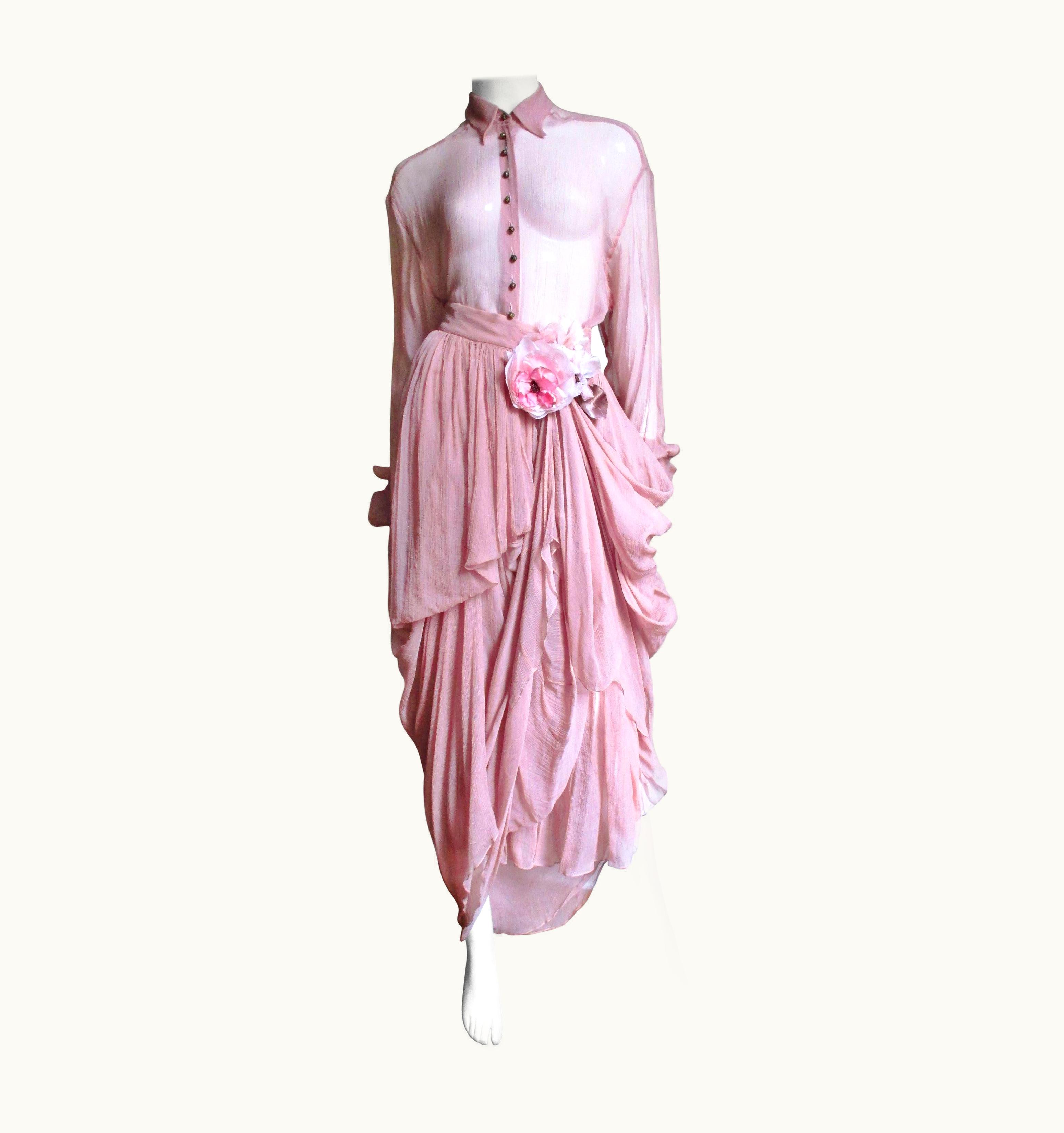 Dolce & Gabbana Dolce & Gabbana Flower Silk Drape Skirt With Flower And Shirt