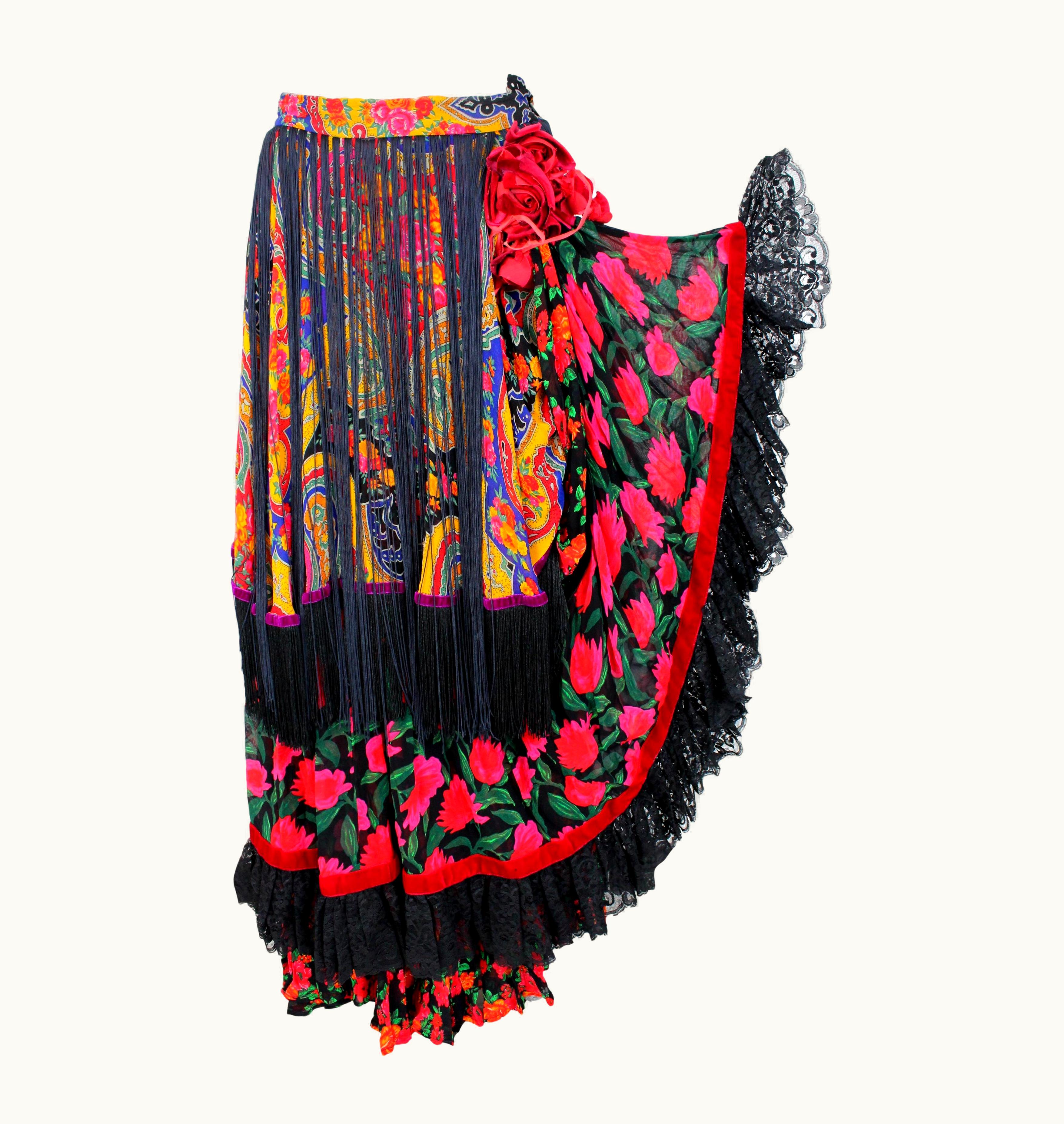 Dolce & Gabbana Dolce & Gabbana Haute Couture Floral Fringe Lace Tulle Skirt 2000s