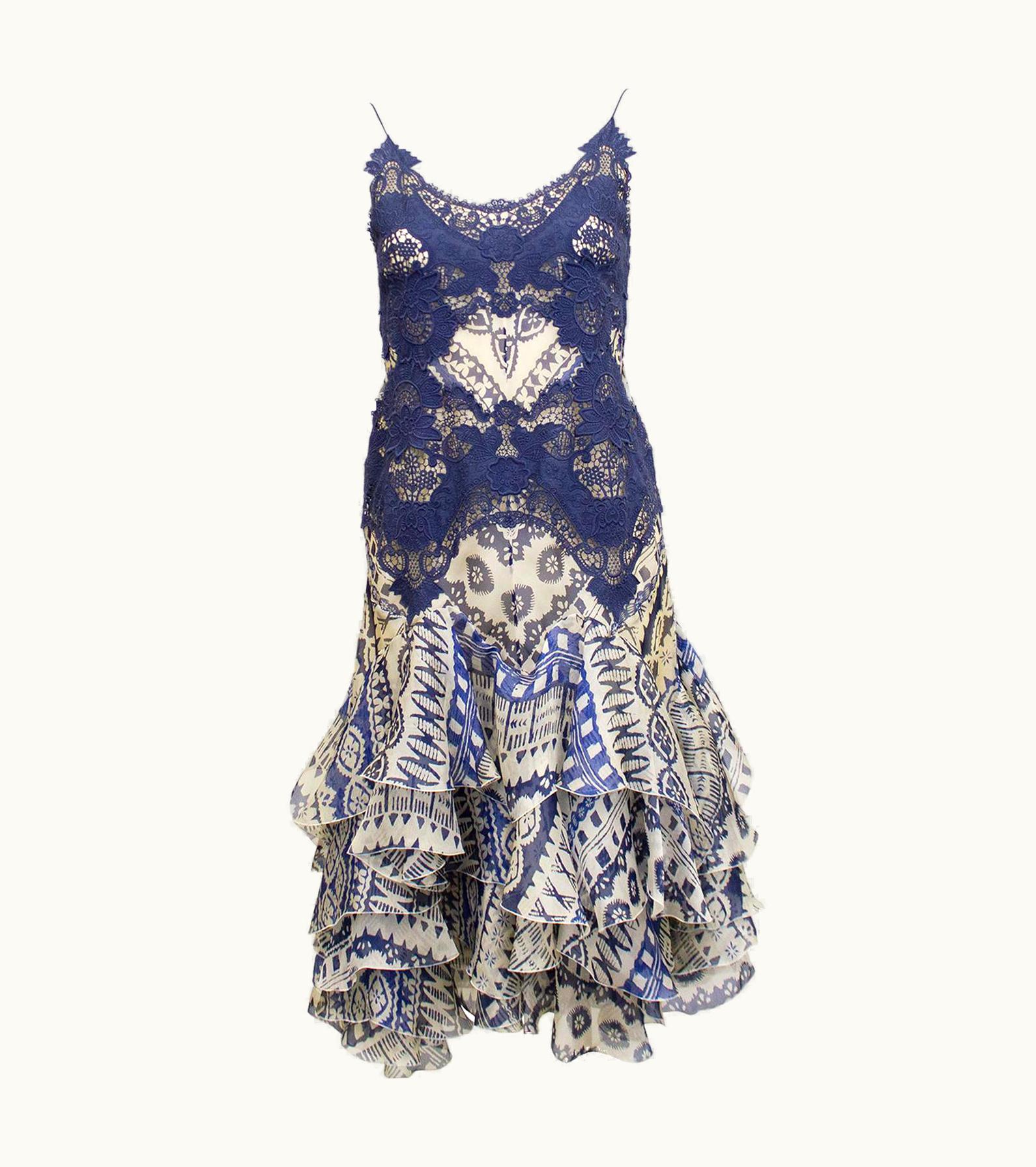 Alexander McQueen 2000' Alexander McQueen Lace And Printed Cocktail Dress