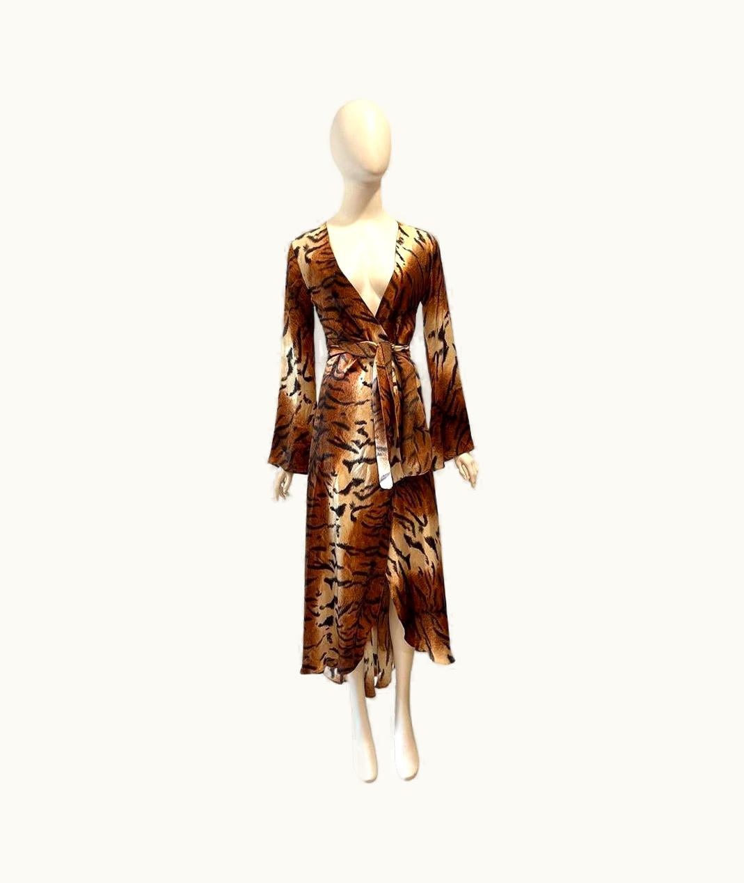 Roberto Cavalli AW Roberto Cavalli 2000 Silk Tiger Wrap Dress Unworn