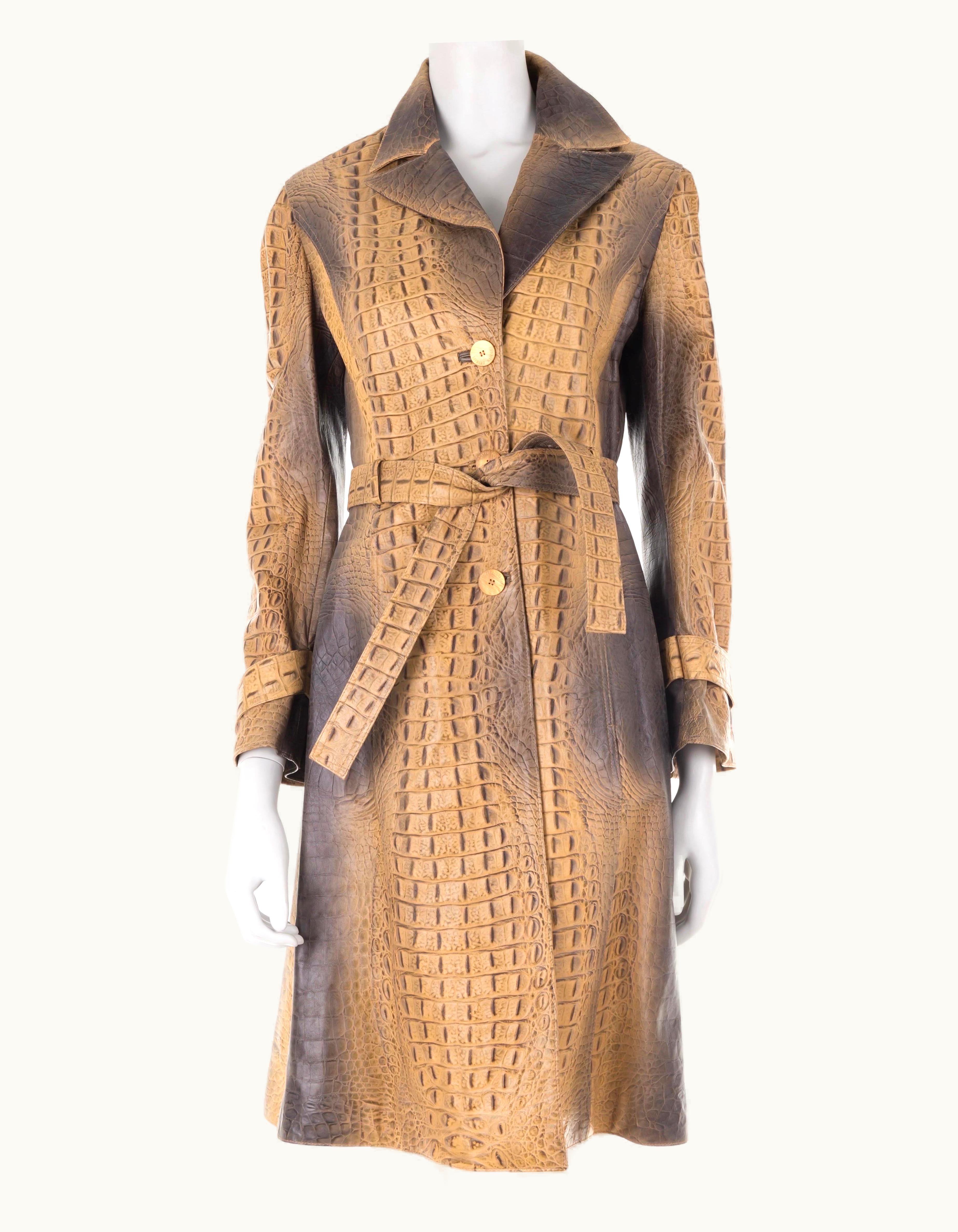 Roberto Cavalli Roberto Cavalli AW 2000 Croc Embossed Leather Trench Coat