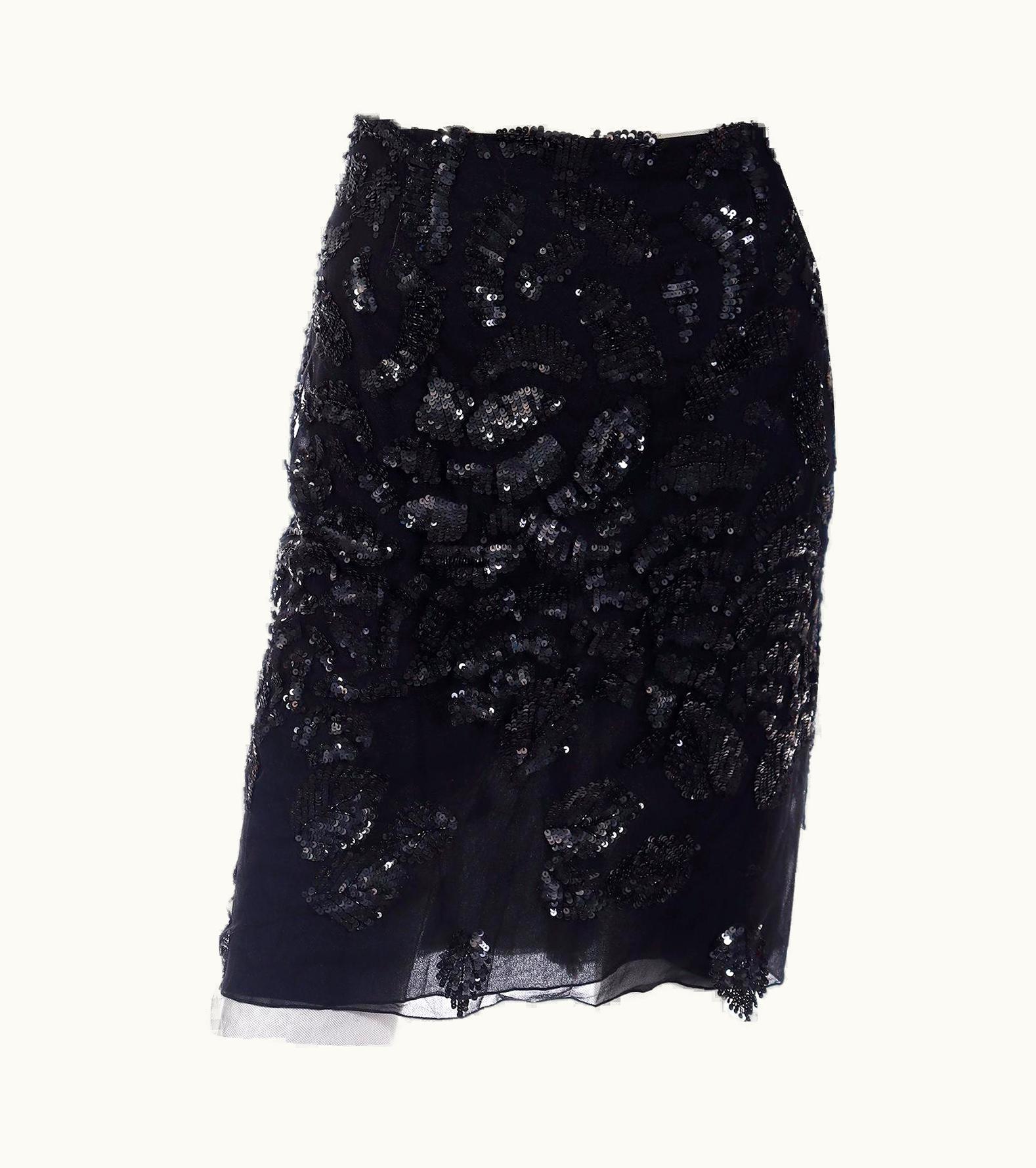 Valentino Fall Winter 2000 Valentino Garavani Black Silk Sequin Runway Evening Skirt