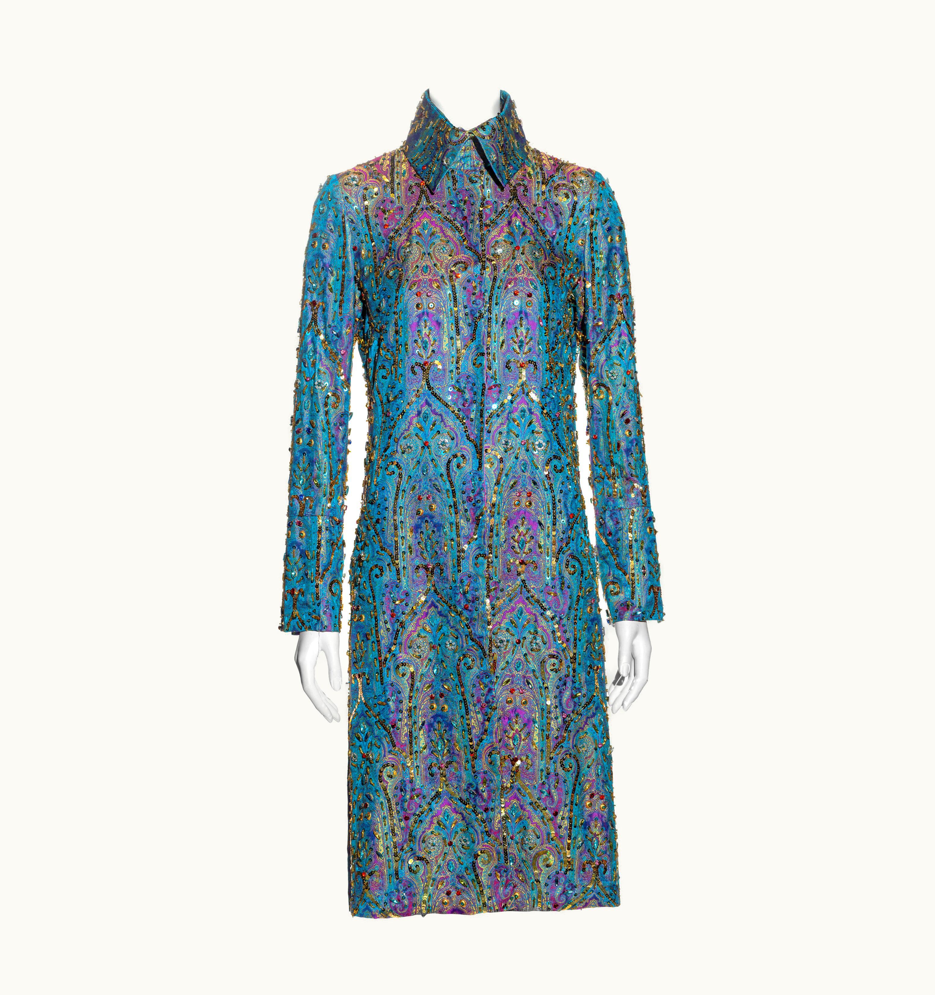 Dolce & Gabbana Dolce & Gabbana Crystal Embellished Metallic Silk Brocade Evening Coat, S/S 2000