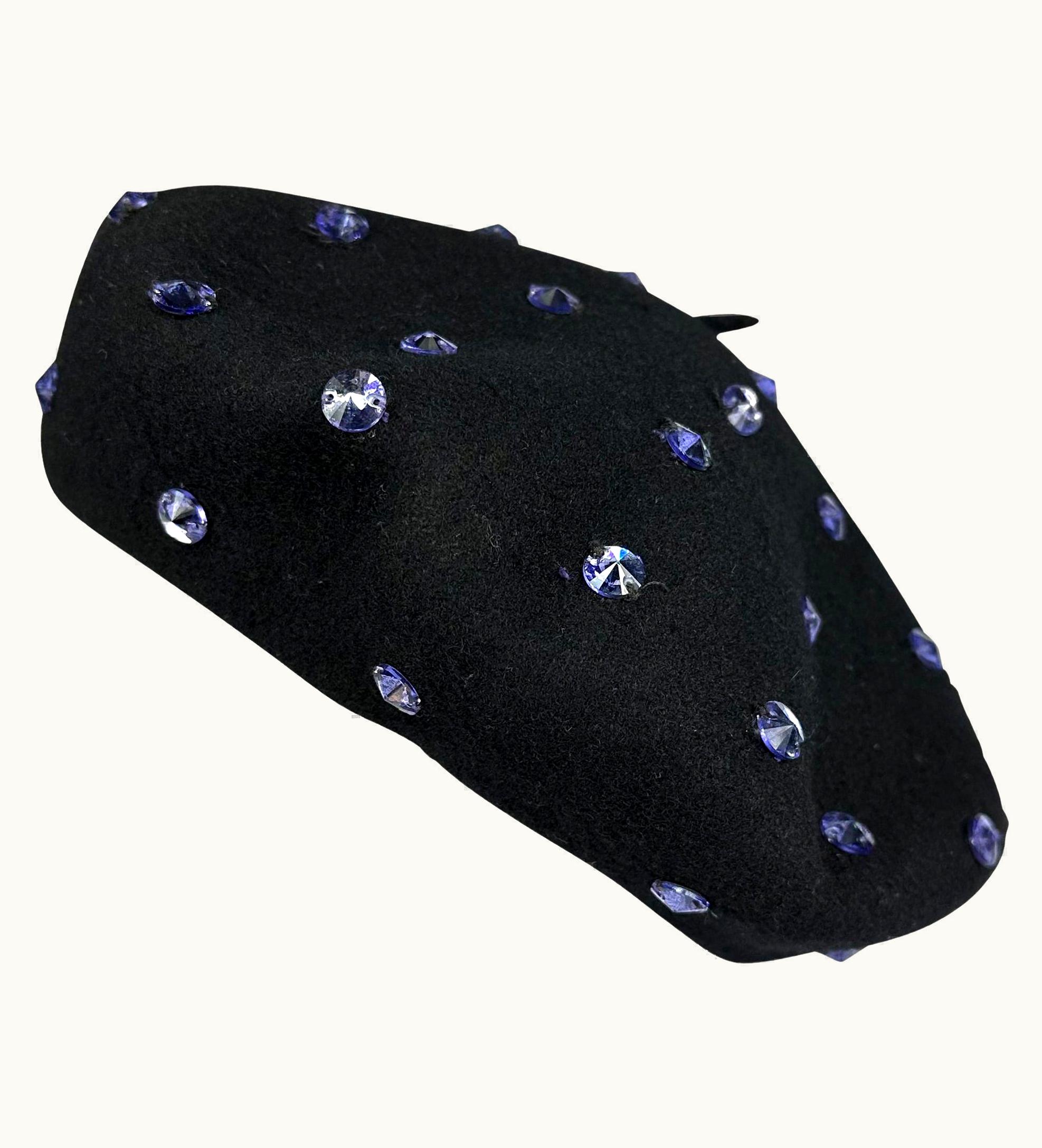 Dolce & Gabbana AW 2000 Dolce & Gabbana Runway Ad Purple Rhinestone Black Beret Hat