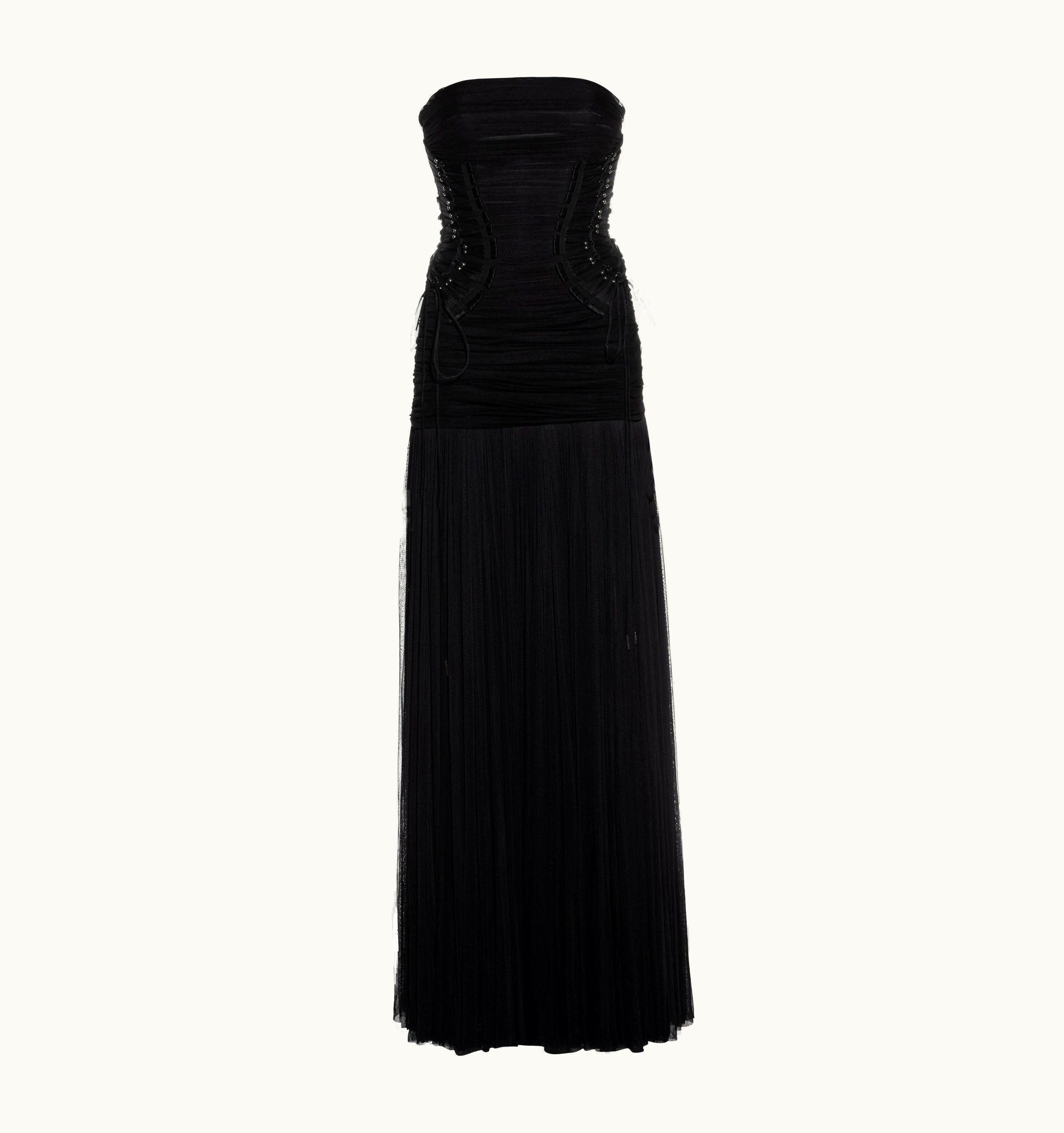 Dolce & Gabbana Dolce & Gabbana Black Silk Mesh Strapless Corseted Maxi Dress, C. 2000'