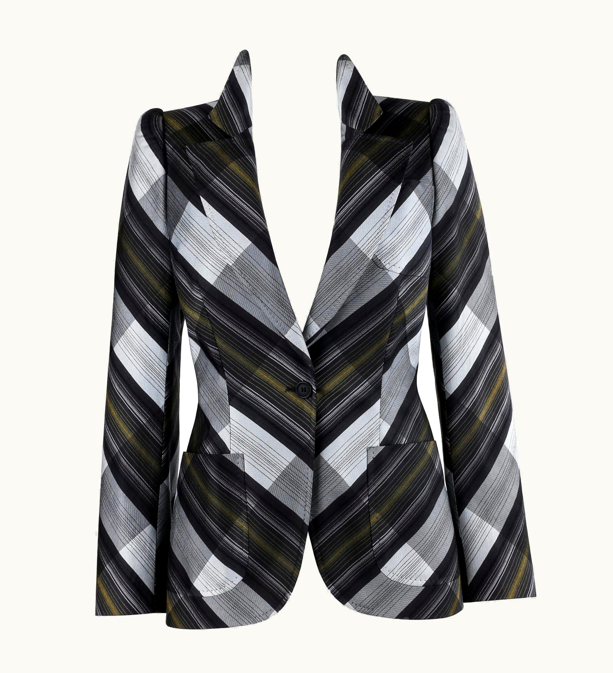 Alexander McQueen Alexander McQUEEN AW 2000 "Eshu" Gray S/S Black Chevron Tailored Blazer Jacket