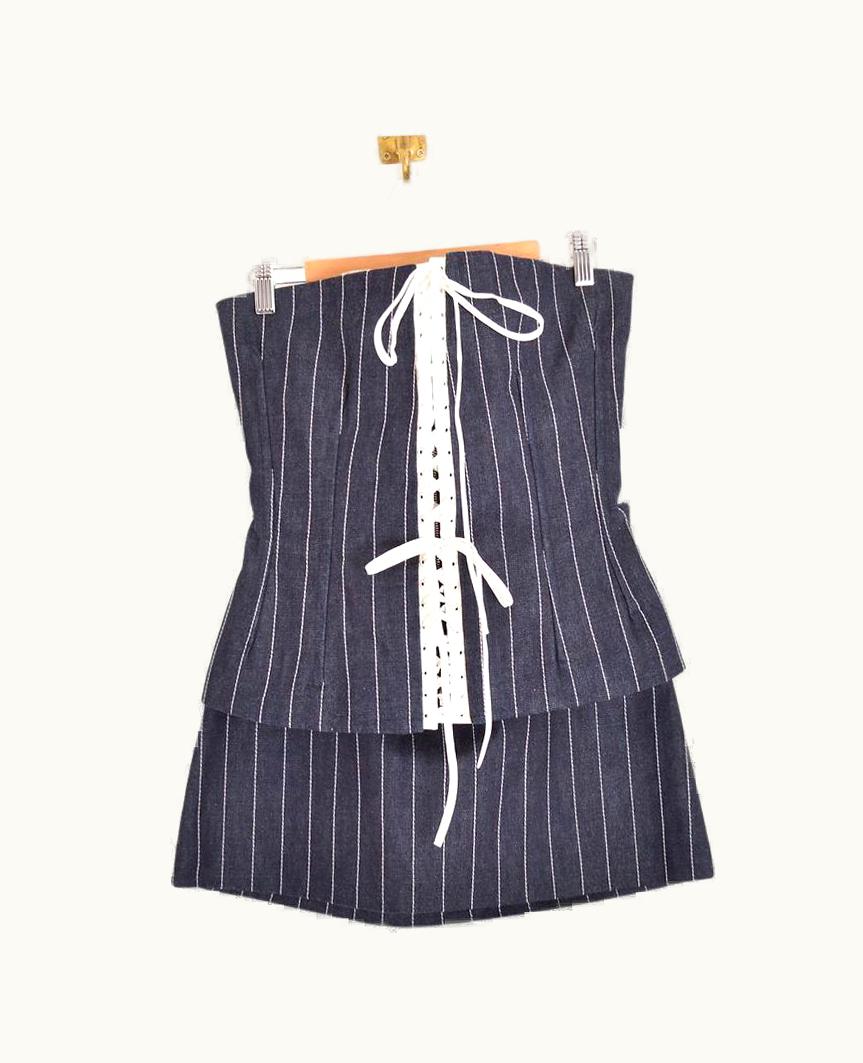 Dolce & Gabbana 2000' Dolce & Gabbana Runway Y2k Lace Up Denim Corset & Skirt Matching Set