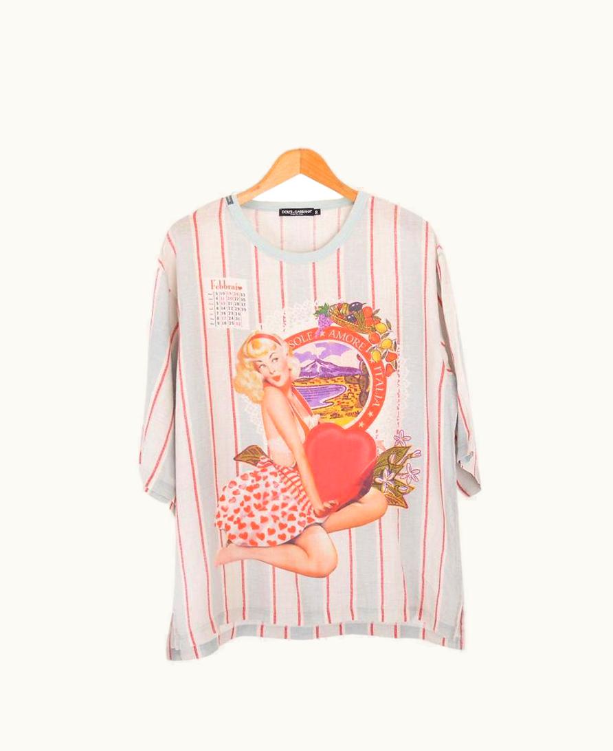Dolce & Gabbana Dolce & Gabbana 2000' Linen Pin-Up Pop Art Print T Shirt