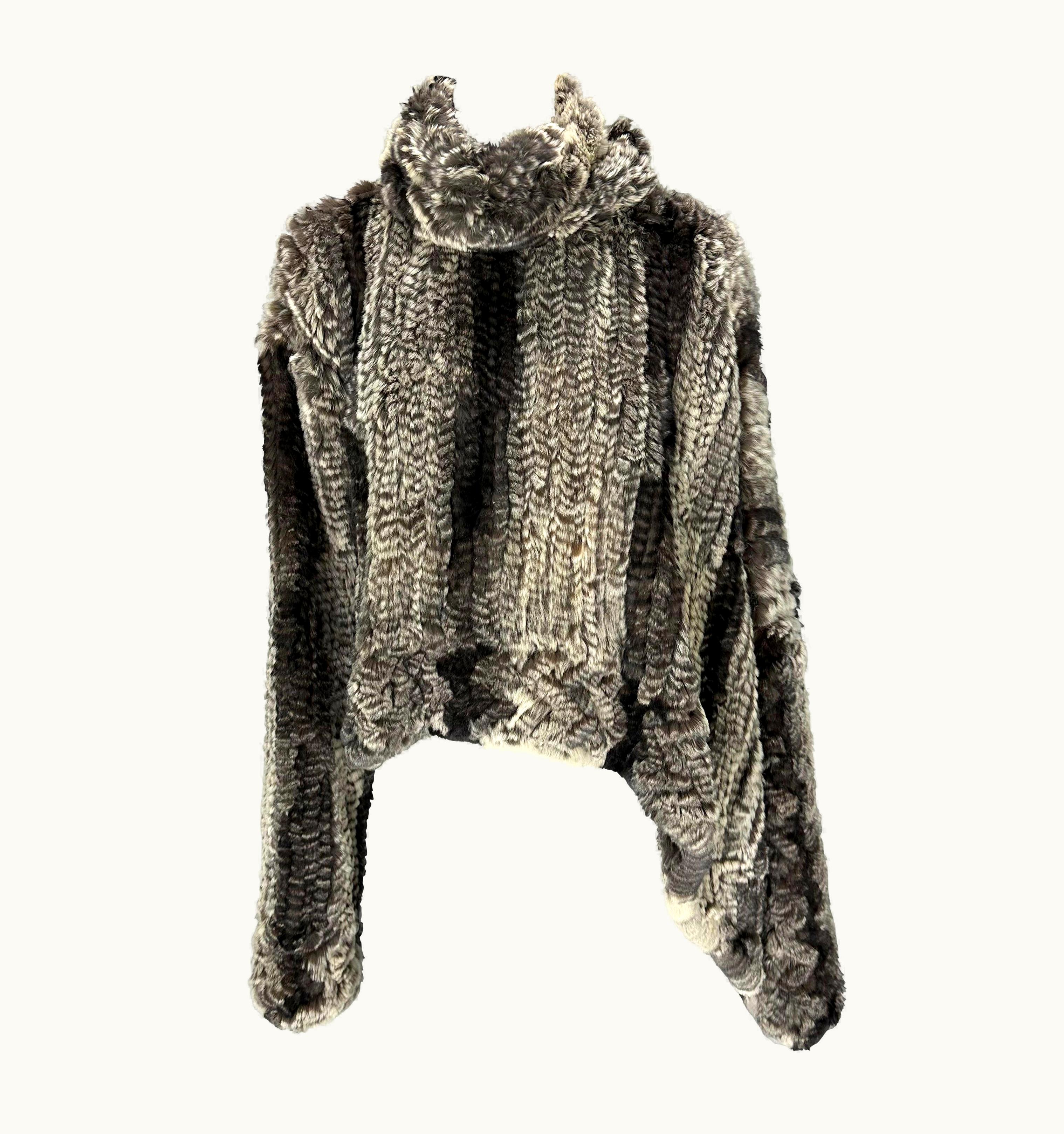 John Galliano AW 2000 John Galliano Grey Knit Fur Oversized Asymmetric Tunic Sweater Top