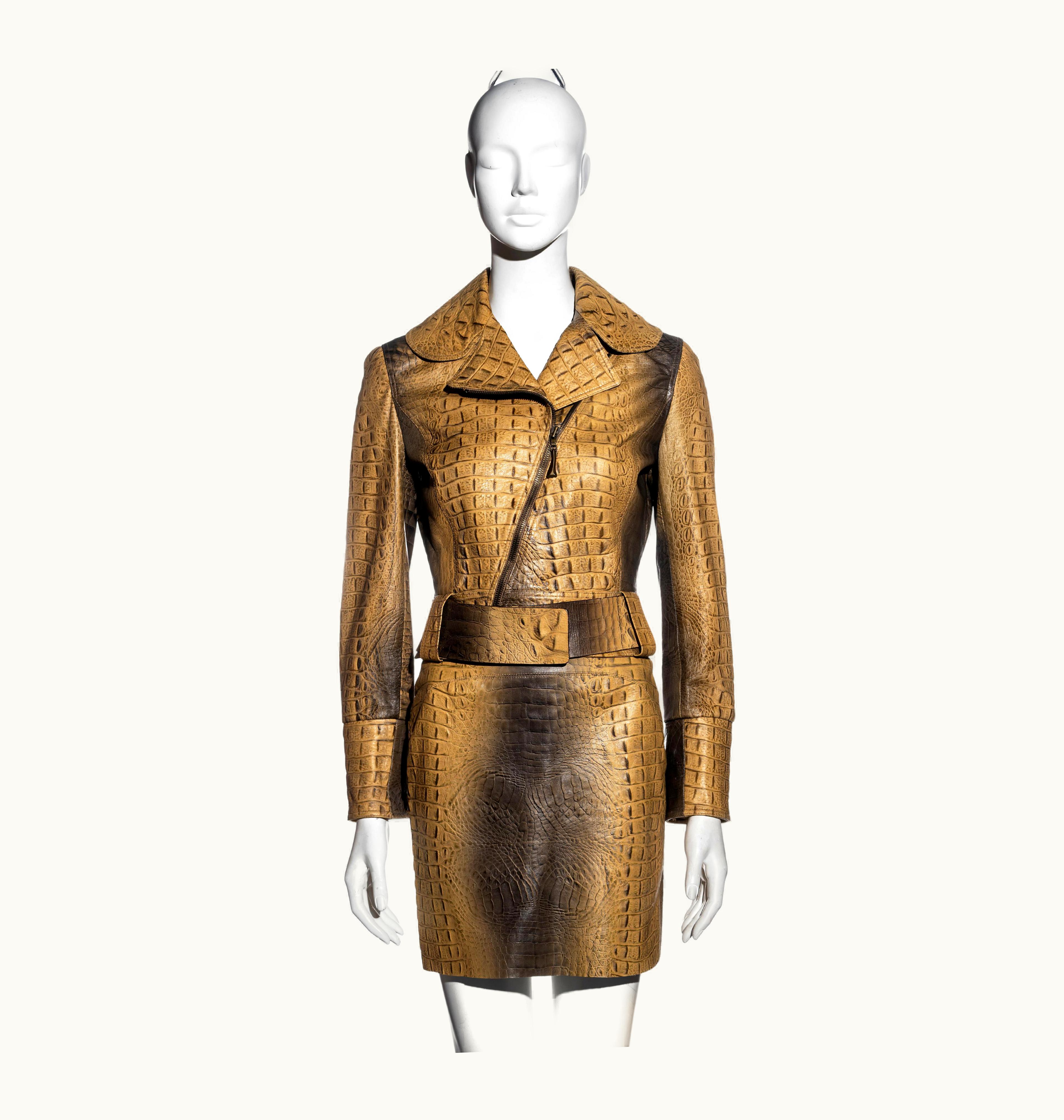 Roberto Cavalli Roberto Cavalli Beige Croc-embossed Leather Jacket And Mini Skirt Set, AW 2000