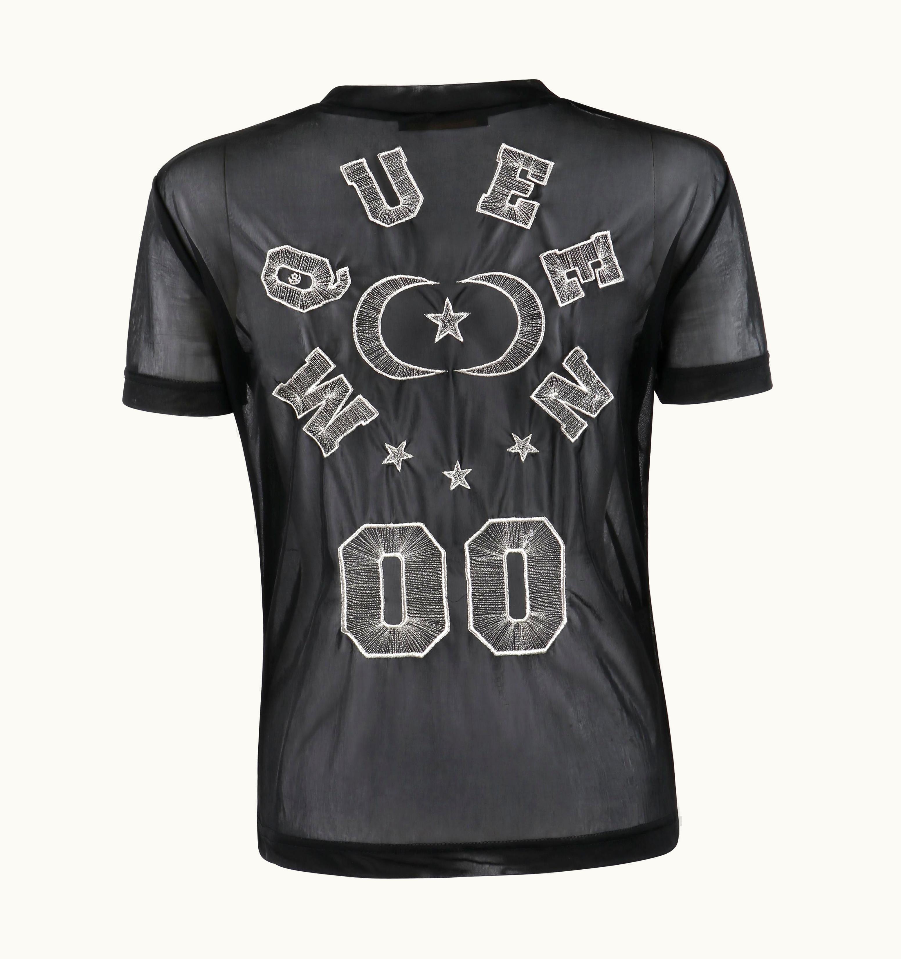 Alexander McQueen Alexander McQUEEN S/S 2000 "Eye" Black Silver Metallic Athletic Jersey Patch Top