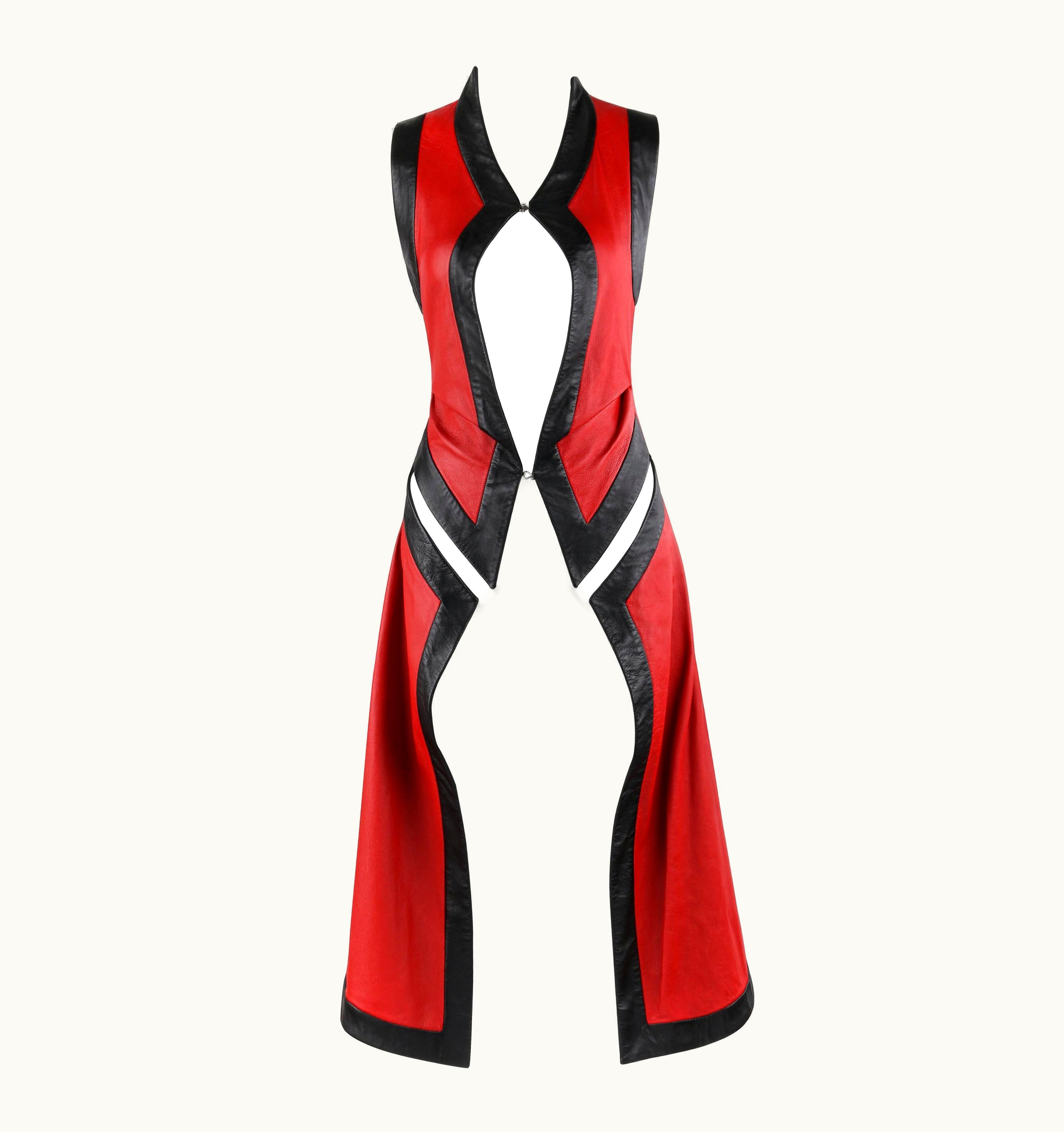 Alexander McQueen Alexander McQUEEN S/S 2000 "Eye" Runway Red Black Leather Cut Out Vest Jacket