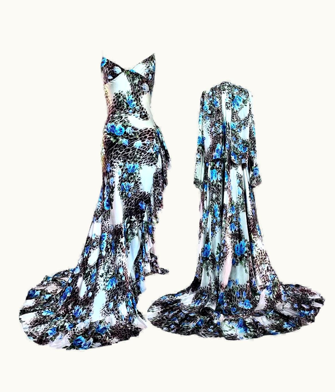 Roberto Cavalli Roberto Cavalli Silk Floral High Slit Gown Dress With Robe S/S 2000 it