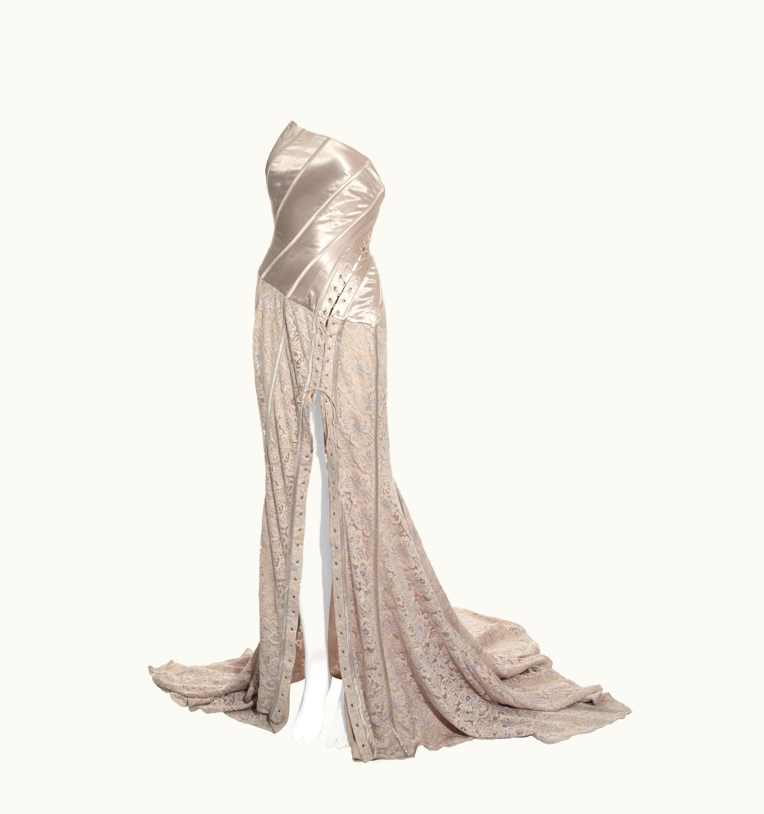 John Galliano John Galliano Pink Satin And Lace Corseted Evening Dress, S/S 2000