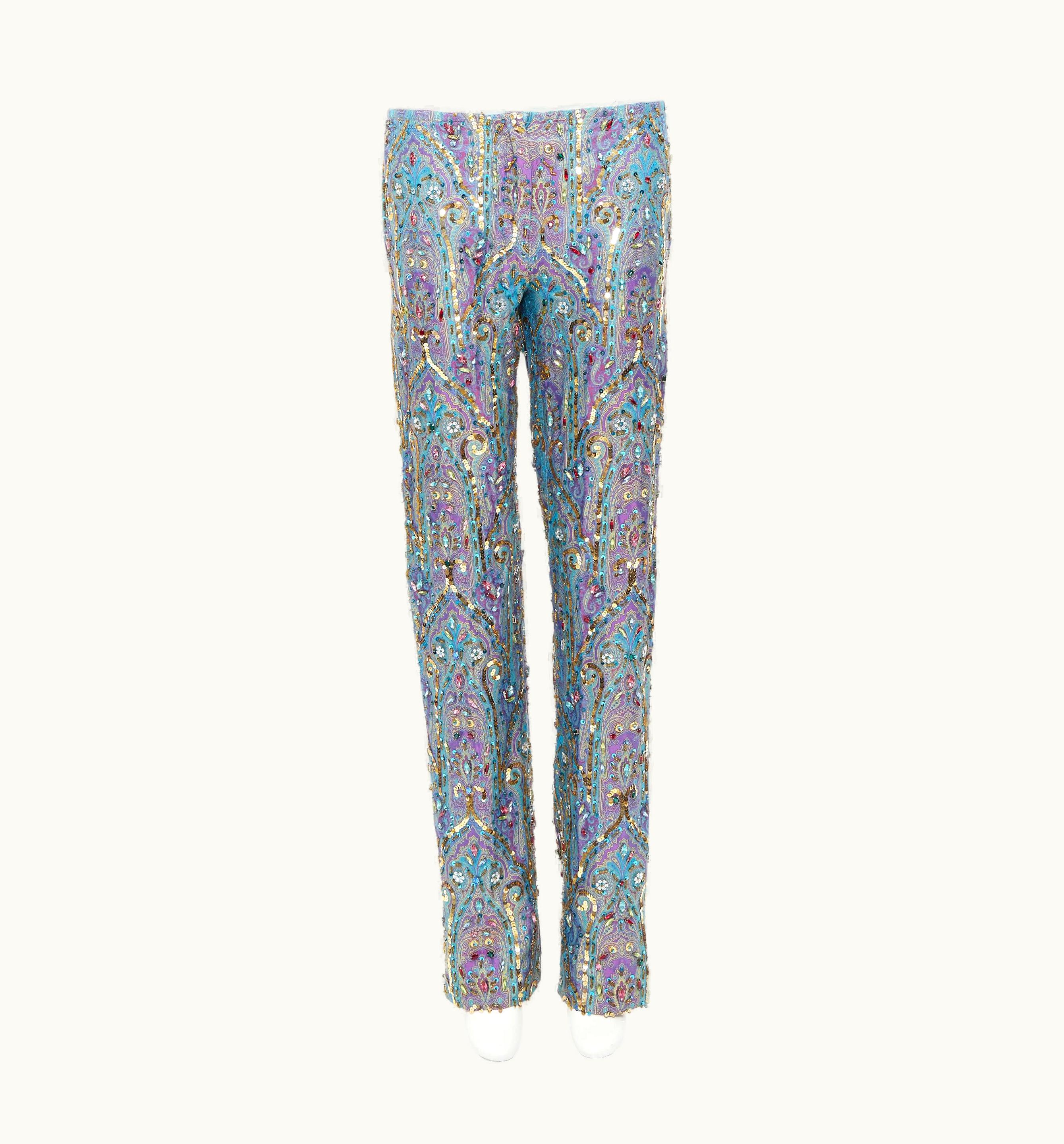 Dolce & Gabbana Rare Dolce Gabbana 2000 Runway Blue Purple Iridescent Jewel Embellished Pants