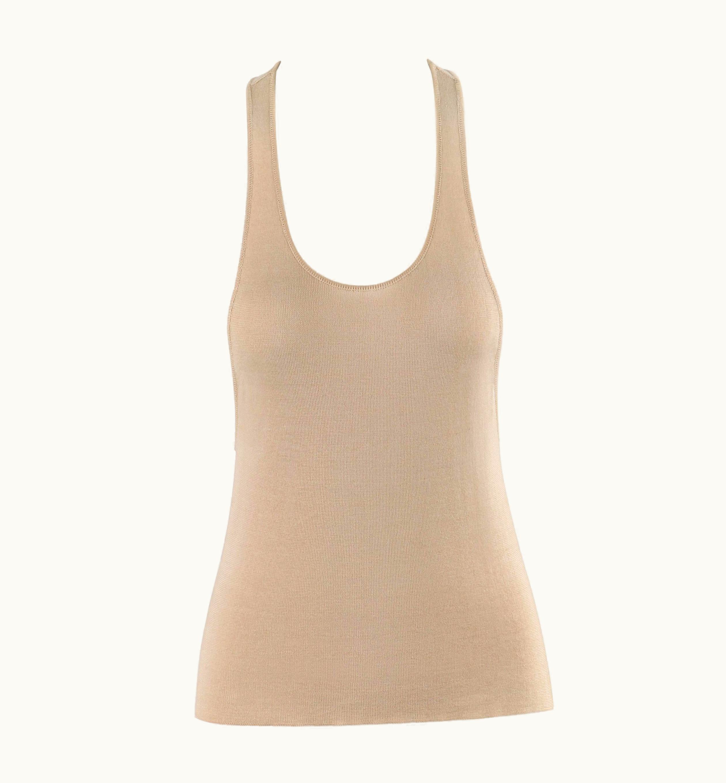 Alexander McQueen Alexander McQUEEN c.2000' Tan Scoop Neck Low Cut Side Racerback Knit Tank Top