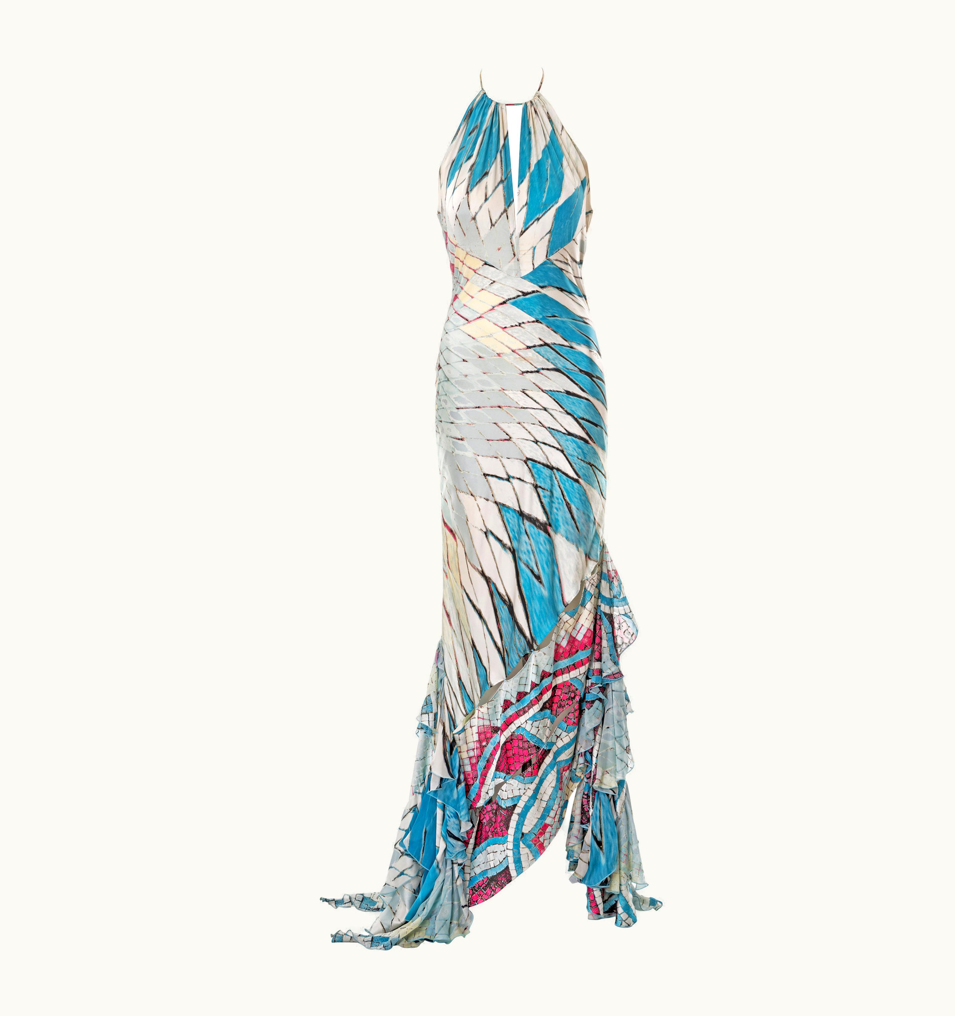 Roberto Cavalli Roberto Cavalli Printed Bias-cut Silk Trained Evening Dress, S/S 2004