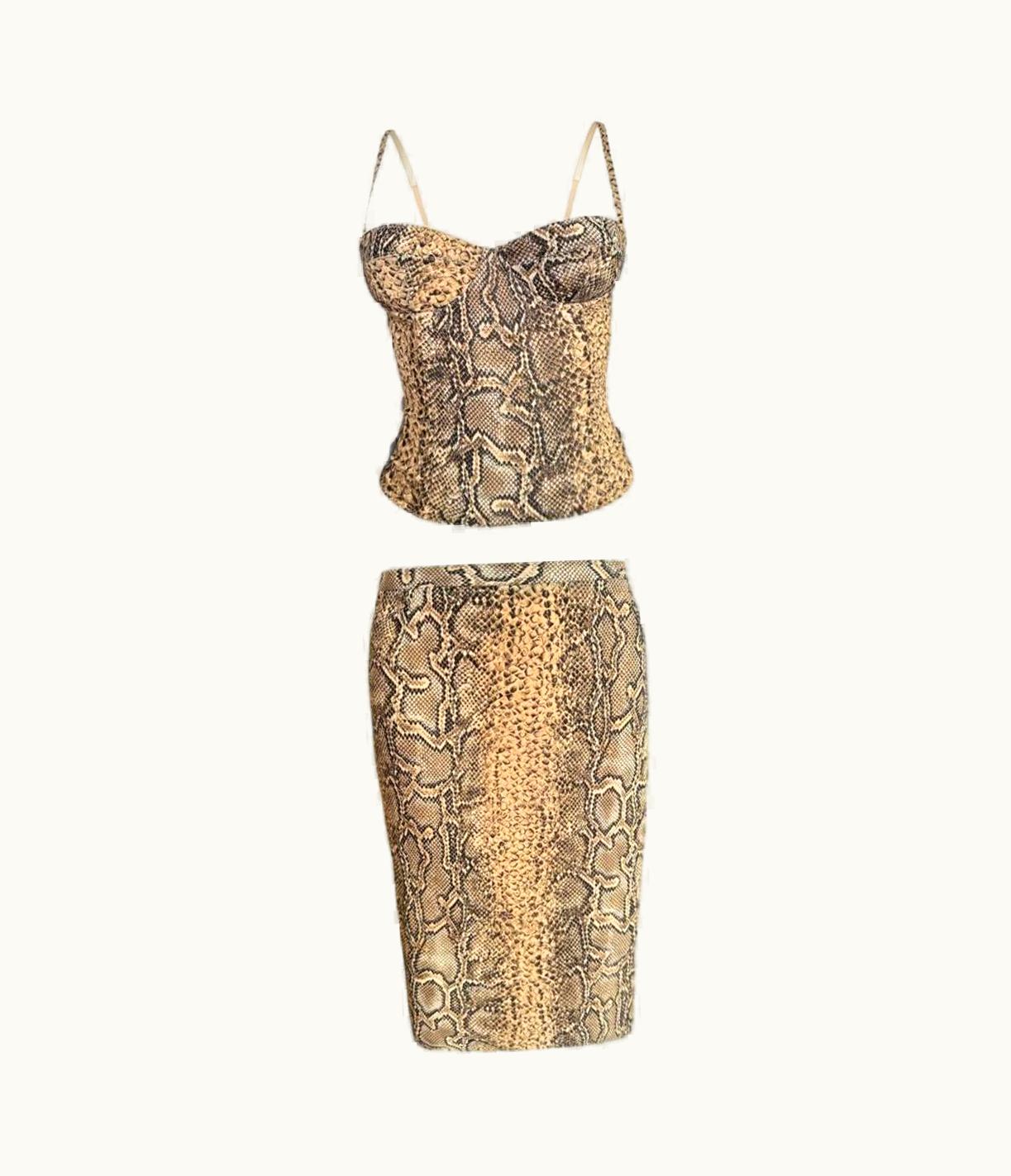 Dolce & Gabbana Dolce And Gabbana Silk Python Printed Corset And Pencil Skirt Set