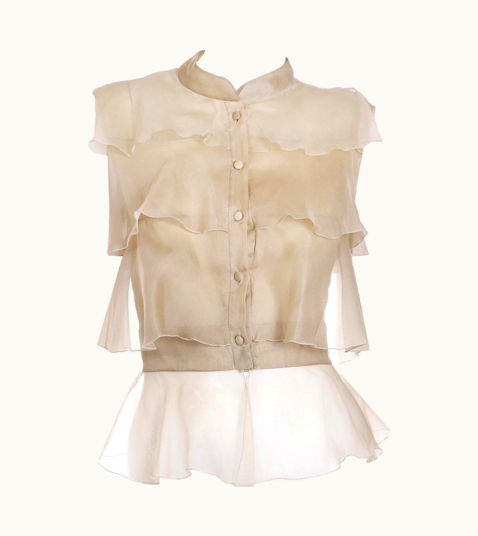 Valentino Valentino Garavani 2000s Top In Soft Gold Silk Chiffon Tiered Sleeveless Blouse
