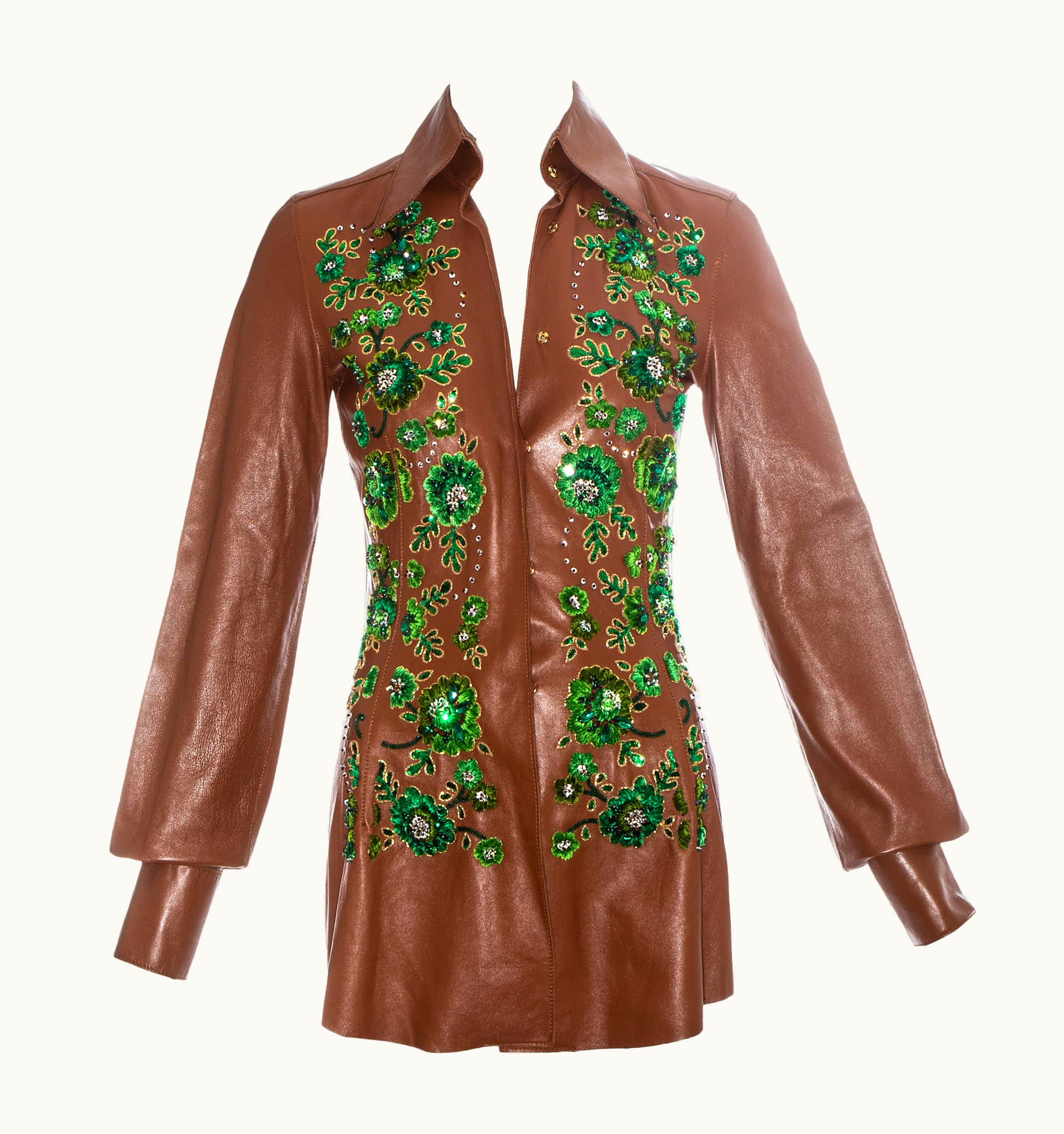 Dolce & Gabbana Dolce & Gabbana Brown Leather Embellished Blouse, S/S 2001