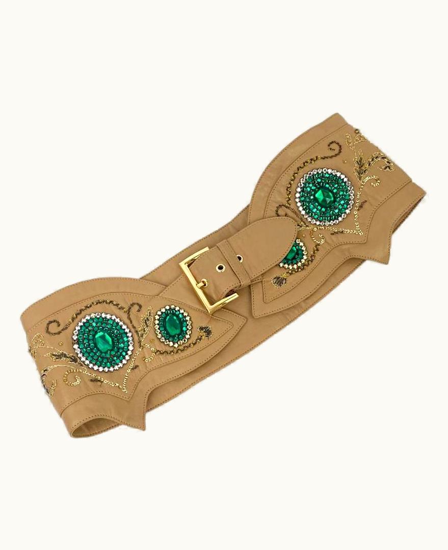 Dolce & Gabbana 2001 Vintage Dolce & Gabbana Crystal Embellished Nude Leather Belt