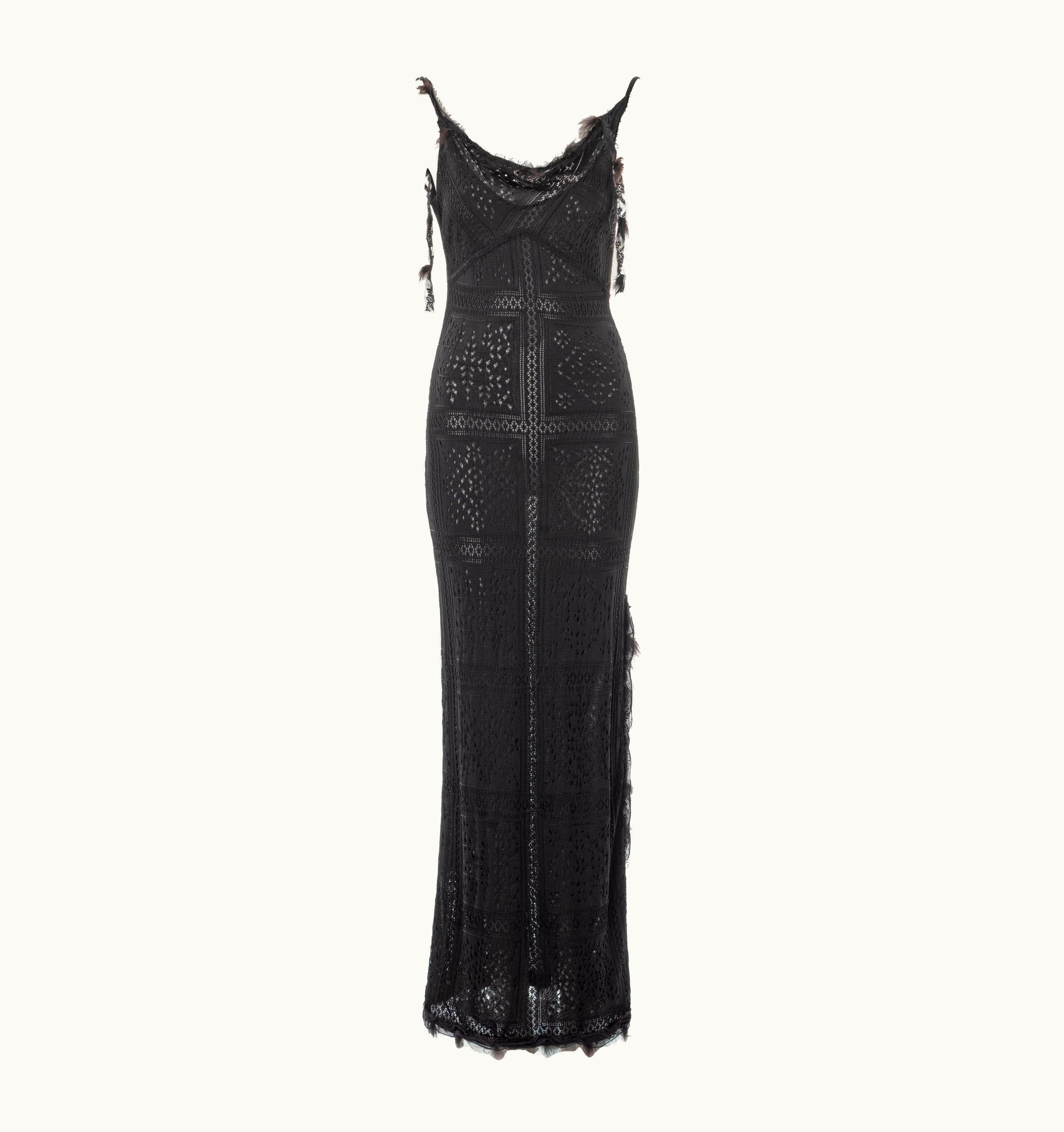 John Galliano John Galliano Black Lace-knitted Evening Maxi Dress, AW 2001