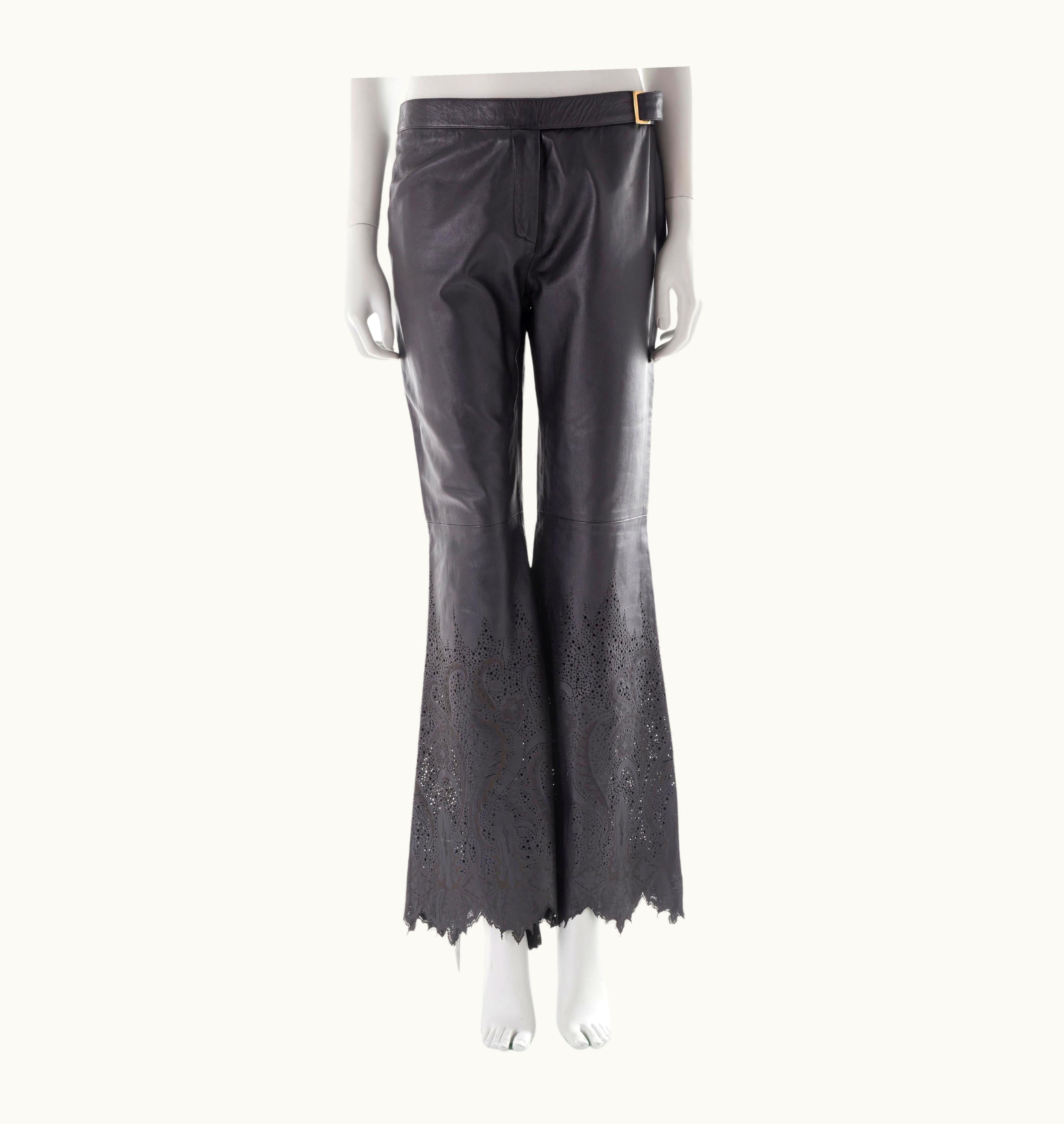 Roberto Cavalli Roberto Cavalli AW 2001 Black Leather Laser Cut Pants