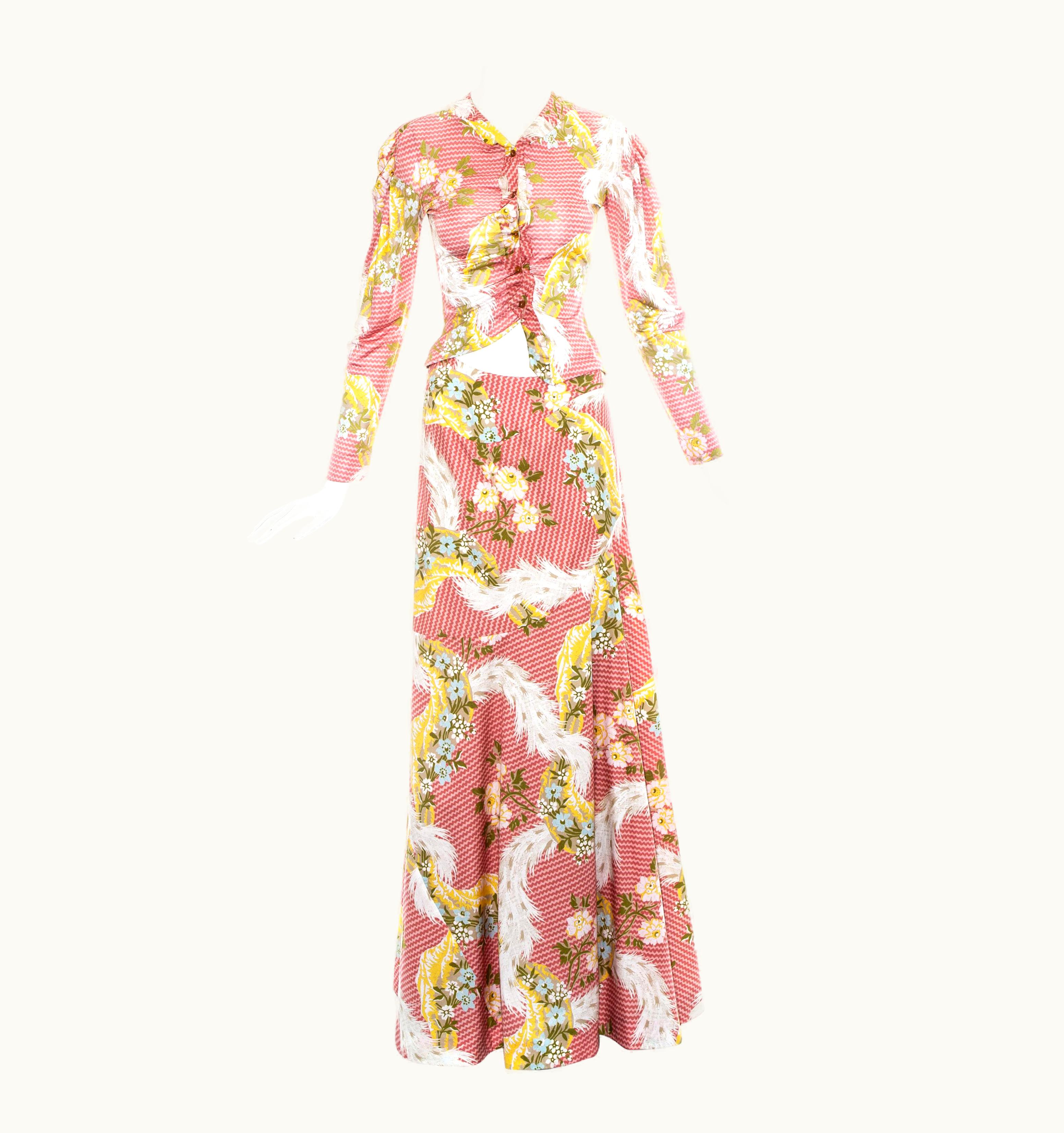 Vivienne Westwood Vivienne Westwood Pink Floral Printed Maxi Skirt And Blouse Ensemble, S/S 2001