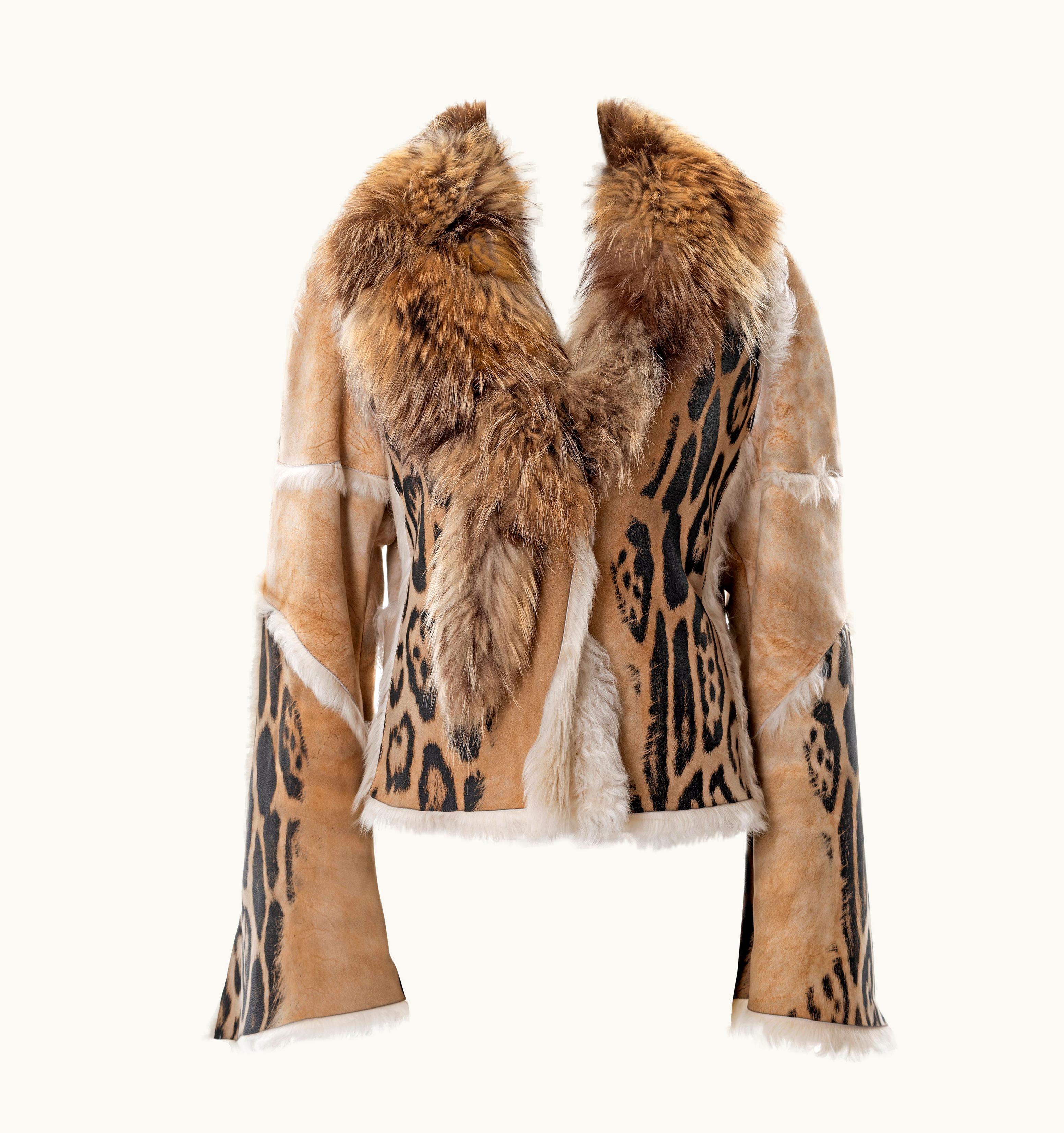 Roberto Cavalli Roberto Cavalli Leopard Print Sheepskin Jacket With Fox Fur Collar, AW 2001