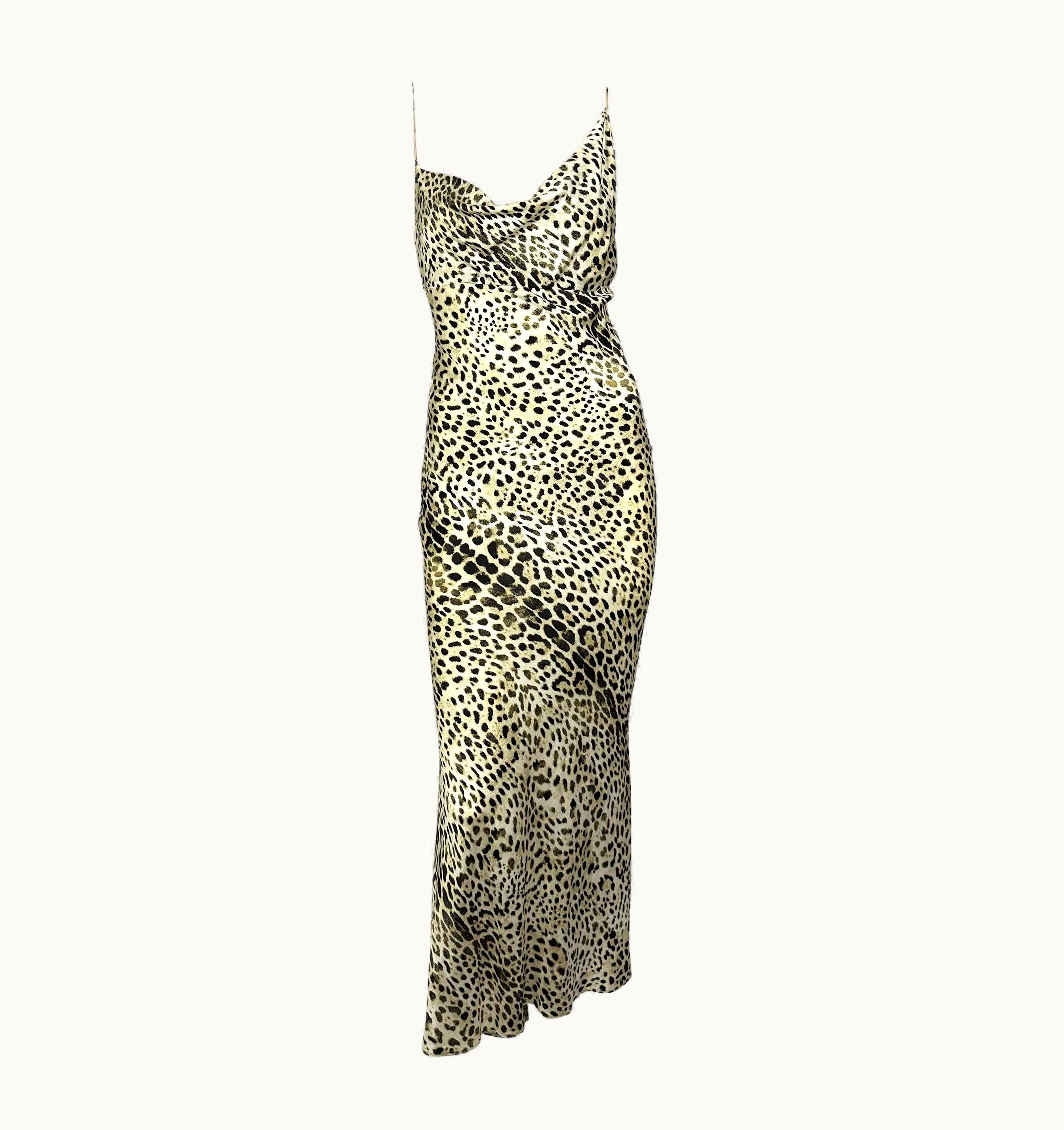 Roberto Cavalli S/S 2001 Roberto Cavalli Animal Print Asymmetric Silk Bias Cut Gown