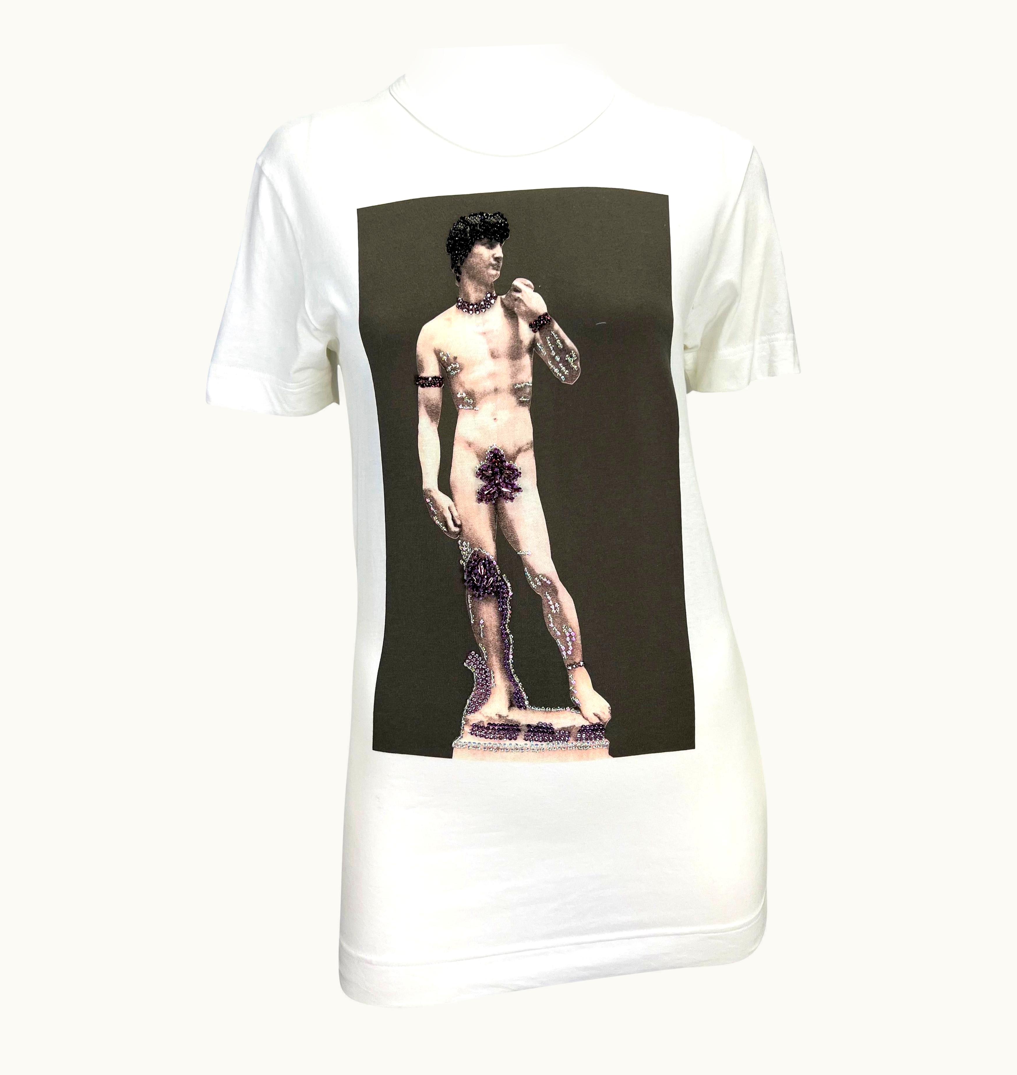 Dolce & Gabbana AW 2001 Dolce & Gabbana Michelangelo David Print Rhinestone Short Sleeve Top