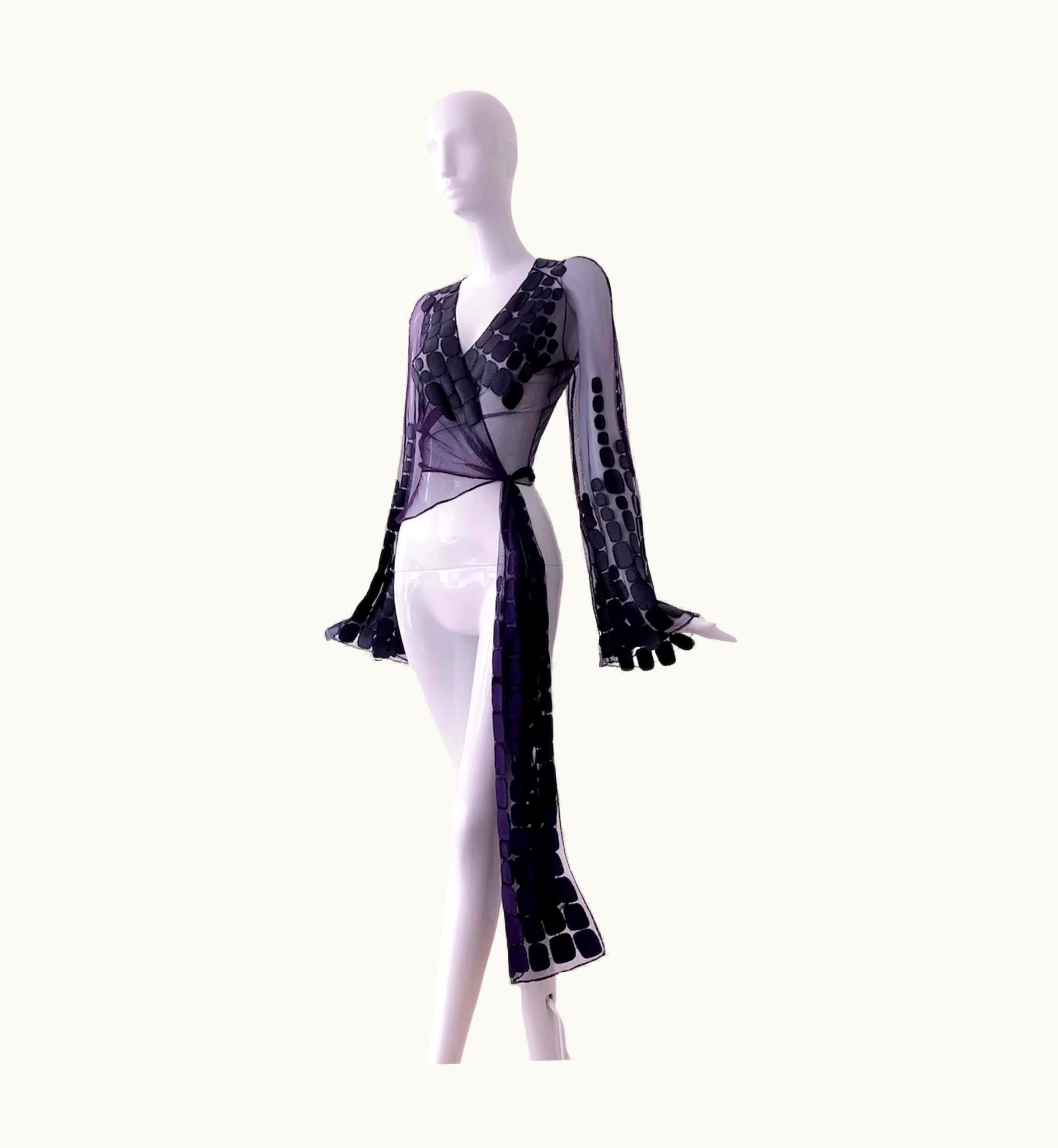 Mugler Fabulous Thierry Mugler Couture S/S 2001 Blouse Top Sheer Net Leather Details