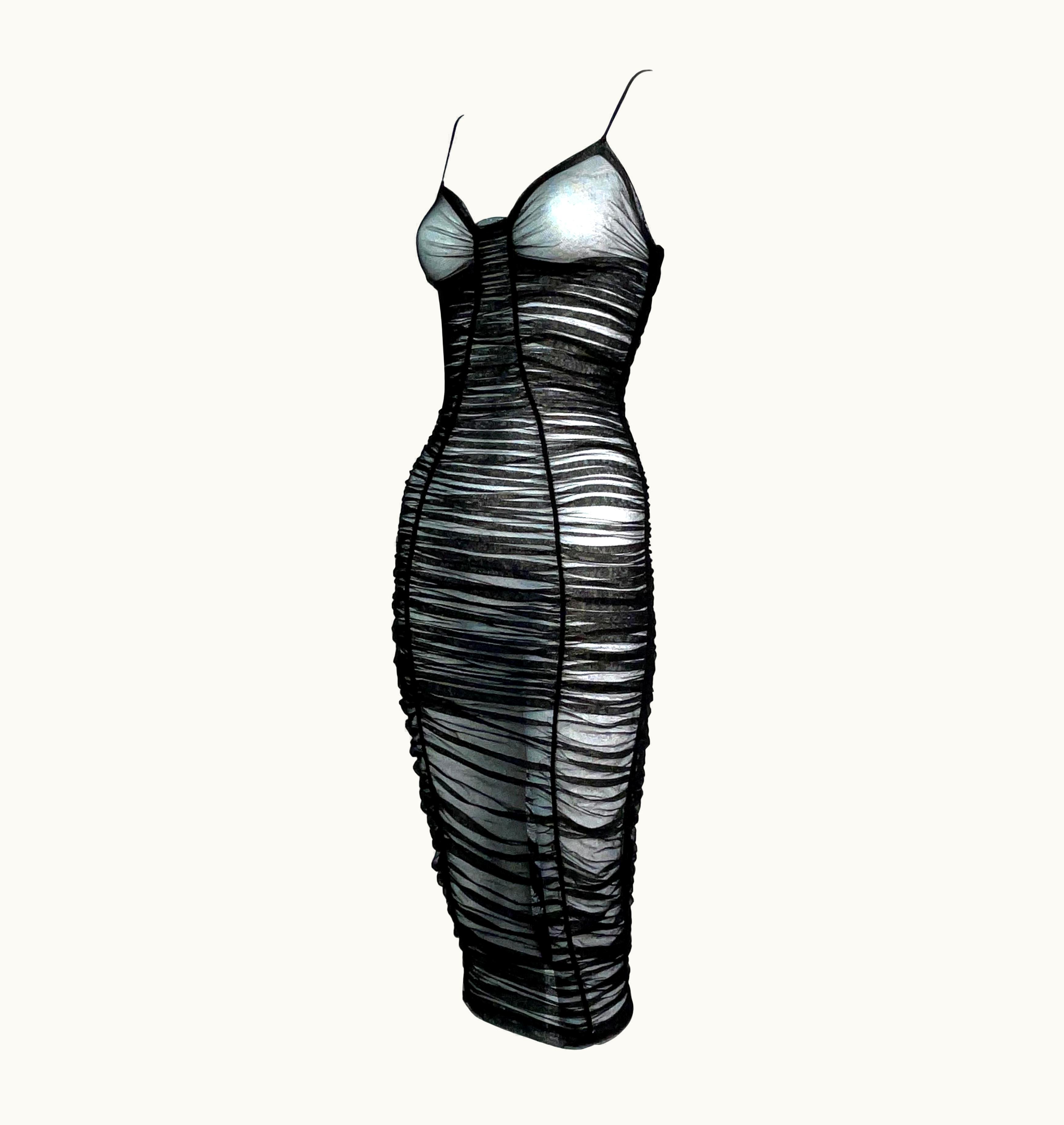 Dolce & Gabbana S/S 2001 Dolce & Gabbana Runway Sheer Black Fishnet Mesh Pin-Up Wiggle Dress