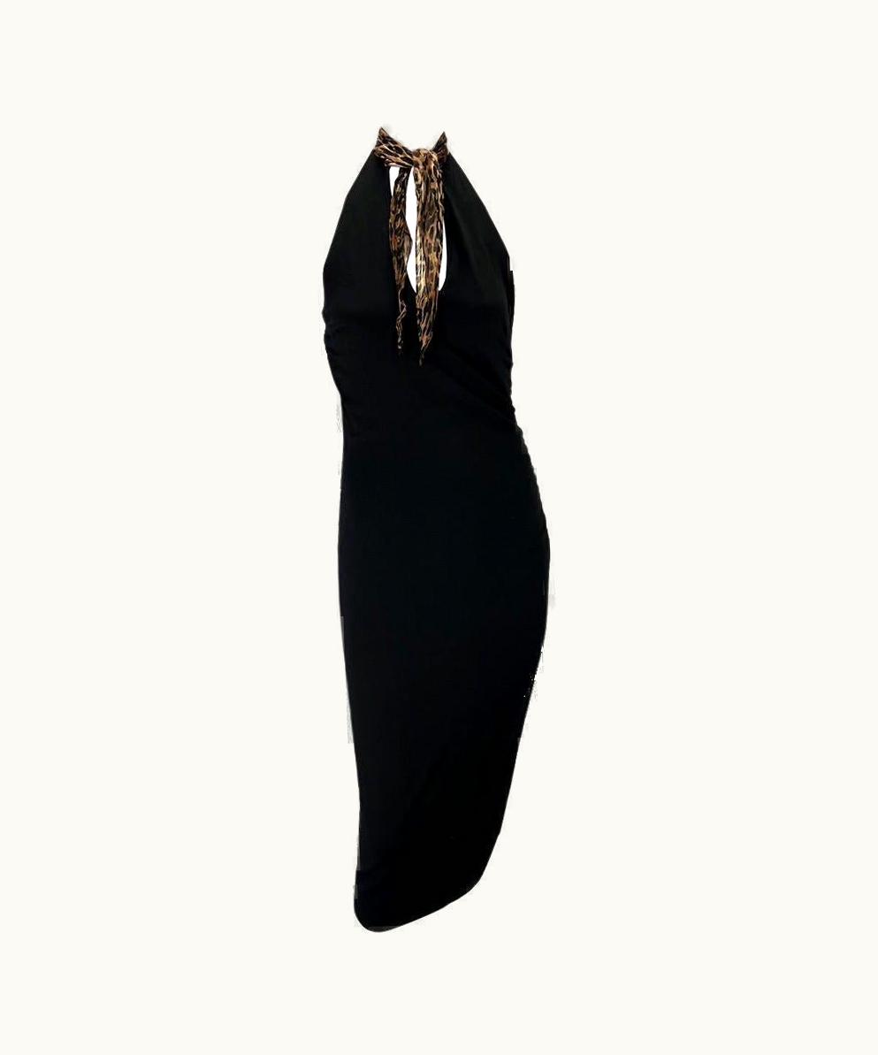 Dolce & Gabbana AW 2001 Dolce & Gabbana Cheetah Print Halter Neck Scarf Tie Backless Dress Y2k