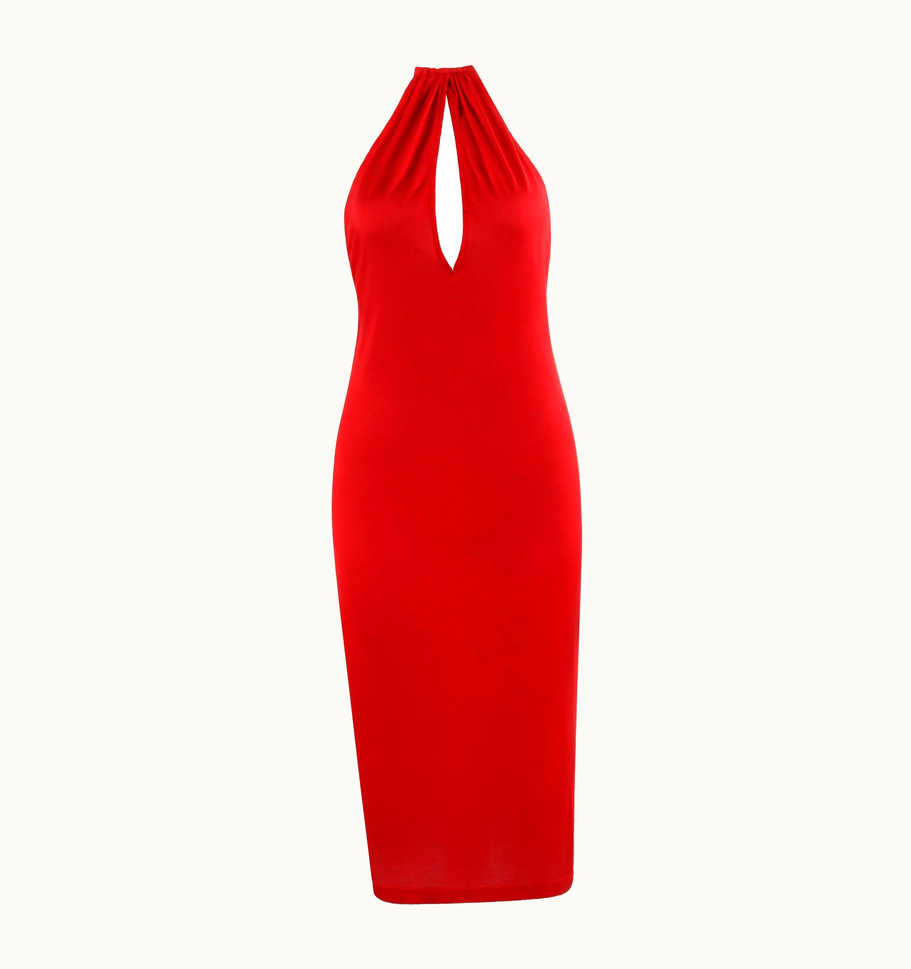 Alexander McQueen Alexander McQUEEN S/S 2001 "Eye" Red Keyhole Cutout Wire Choker Halter Top Dress